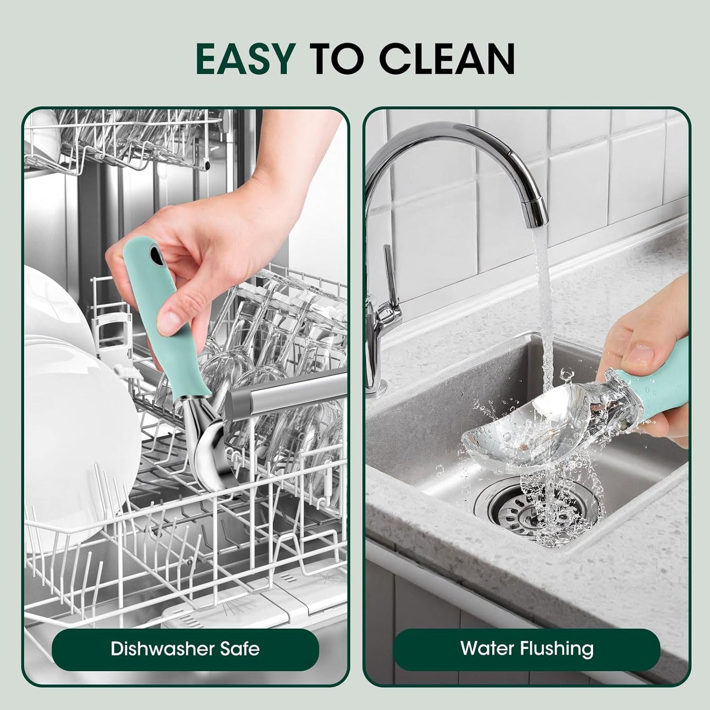 Beneno Heavy Duty Ice Cream Scoop - Upgraded Anti-Fracture Design, Comfortable Grip Long Handle, Effortless Scooping & Dishwasher Safe, Mint