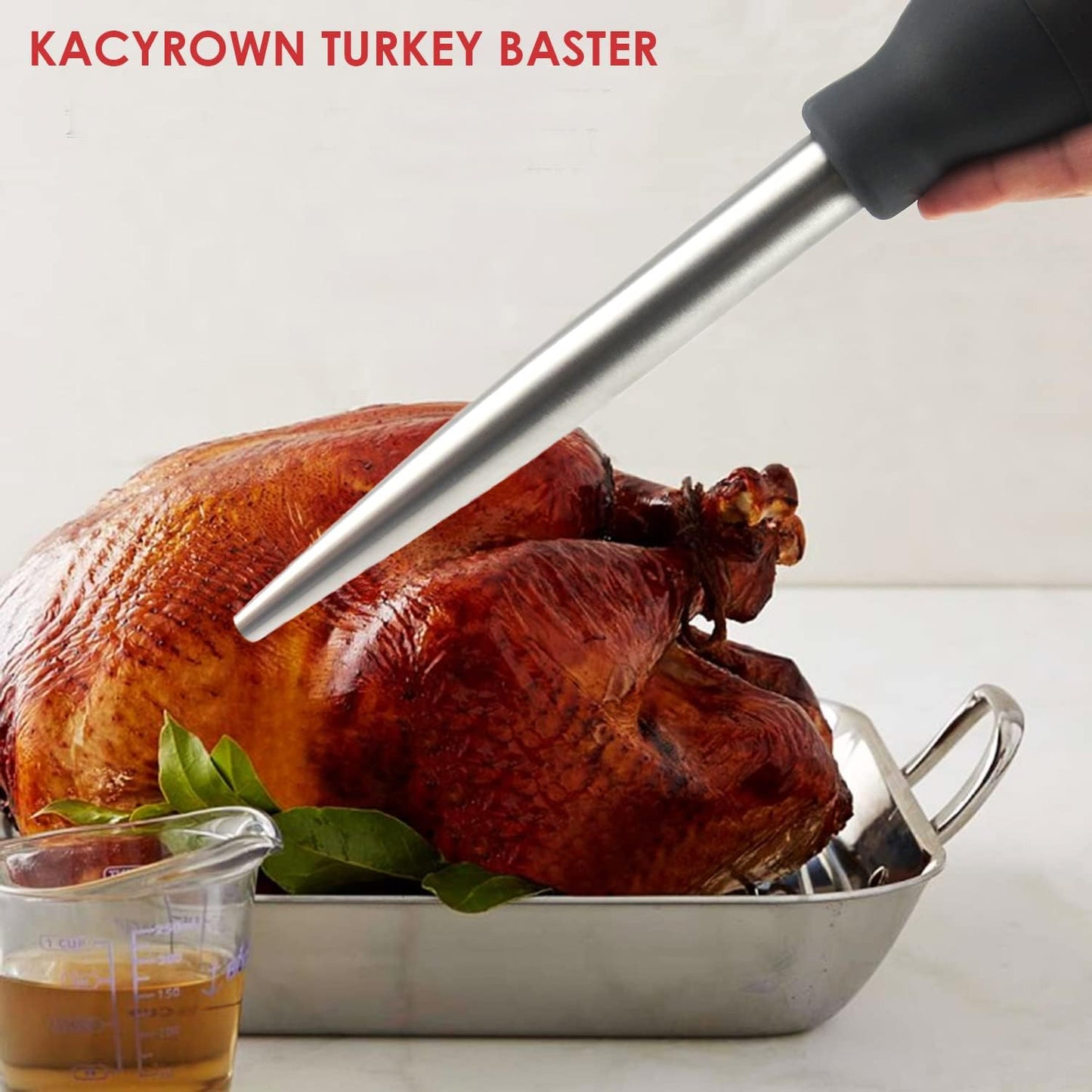 KAYCROWN Stainless Steel Turkey Baster Commercial Grade Quality Rubber Bulb Including 2 Marinade Injector Needles and Brush for Easy Clean Up