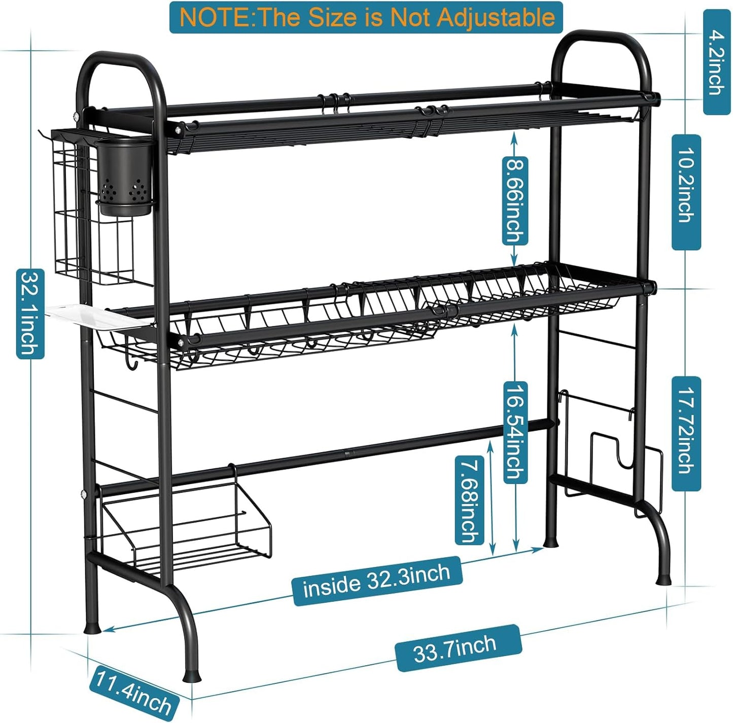 HOWDIA Over The Sink Dish Drying Rack, 3-Tier Stainless Steel Large Over The Sink Dish Rack with Utensil Holder Dish Drainers for Kitchen Counter