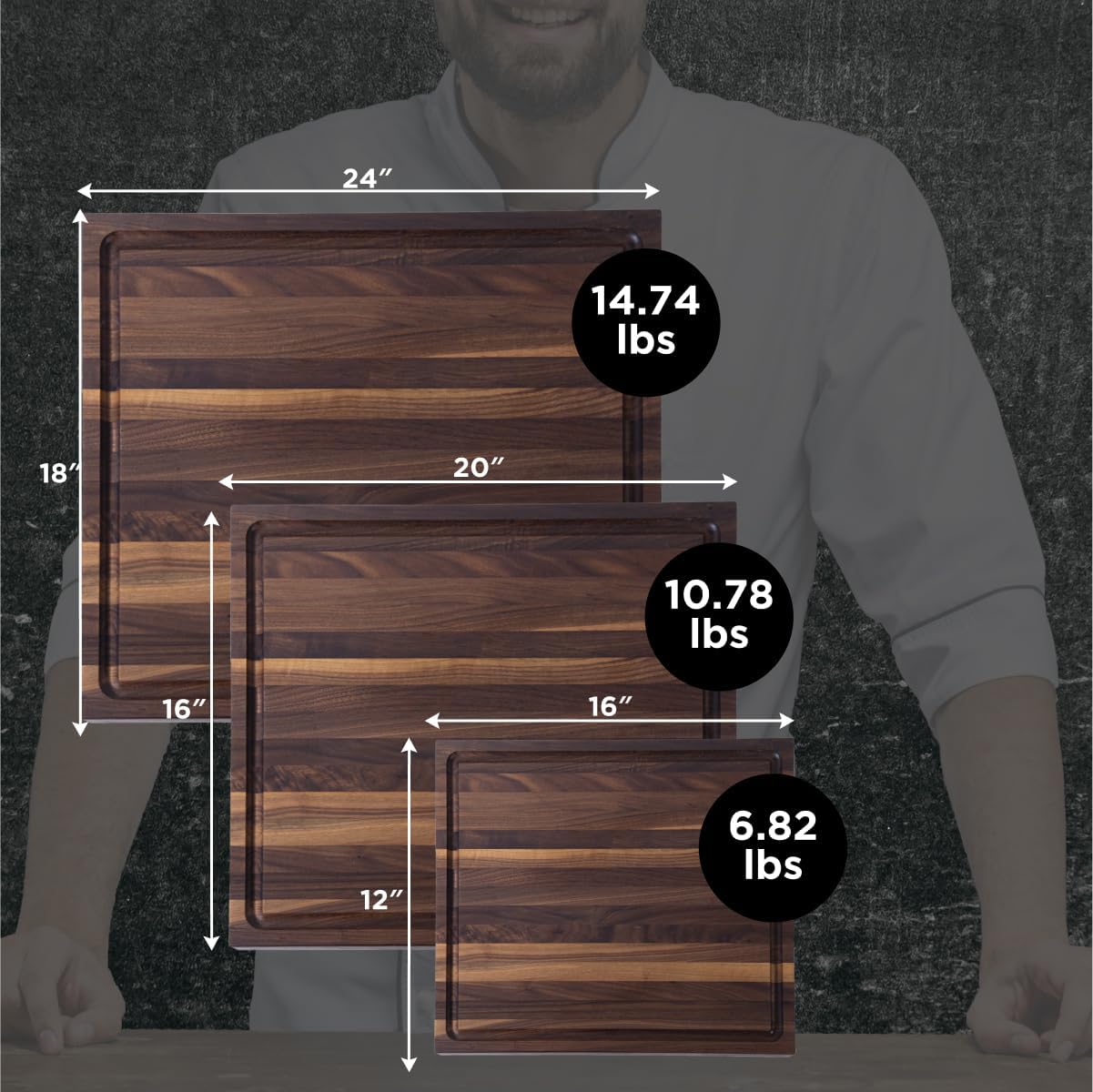 Large Cutting Board from American Walnut - A Butcher Block with Juice Groove for Easy Cutting of Meat and Juicy Veggies - Walnut Chopping Board - 20x16x1.5 inches