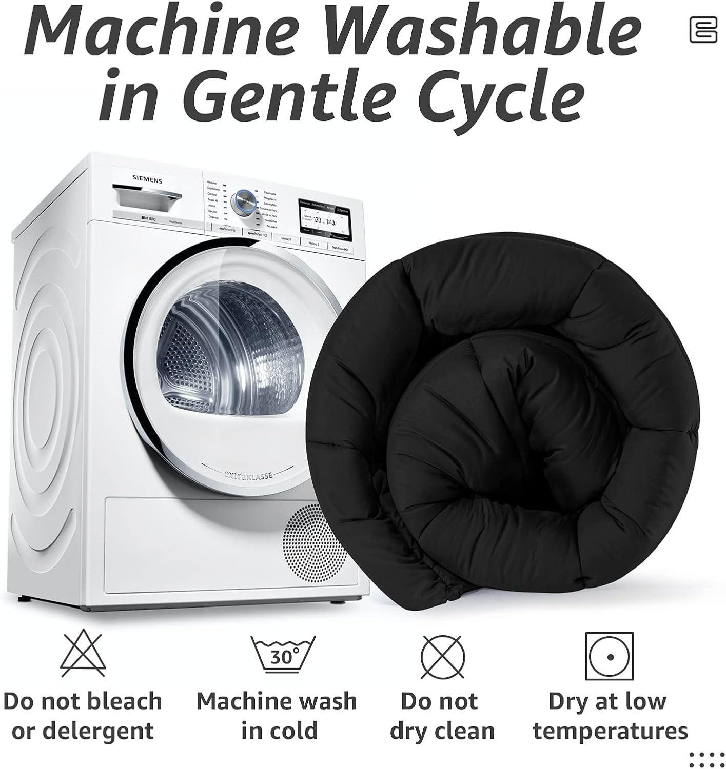 HYLEORY All Season Full Size Bed Comforter - Cooling Down Alternative Quilted Duvet Insert with Corner Tabs - Winter Warm - Machine Washable - Black