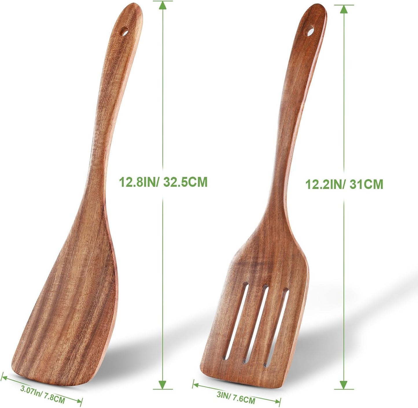 2 Pack Wooden Spatula, Acacia Wood Long Handle Flat Frying Turner, Handmade wooden spoons for cooking, Kitchen Utensil set, Non-Stick Cooking Spurtle Utensils for kitchen use