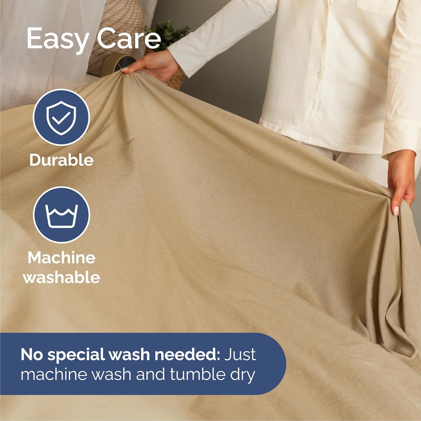 Queen Size 4 Piece Sheet Set - Comfy Breathable & Cooling Bed Sheets Set - Hotel Luxury Bedding for Women, Men, Kids, Teens, Boys & Girls - Deep Pockets, Soft & Wrinkle Free - Tan (Heathered Sheets)