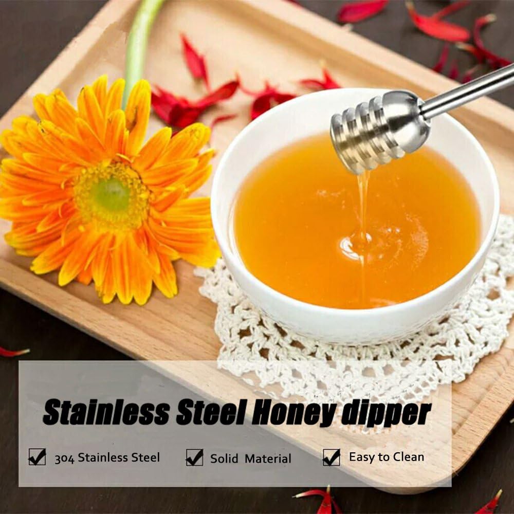 Stainless Steel Honey Dipper Stick 6.3 Inch Honey Wand Server for Honey Pot Dispense Drizzle Honey, Wedding Party Favors, Baby Shower (Black)