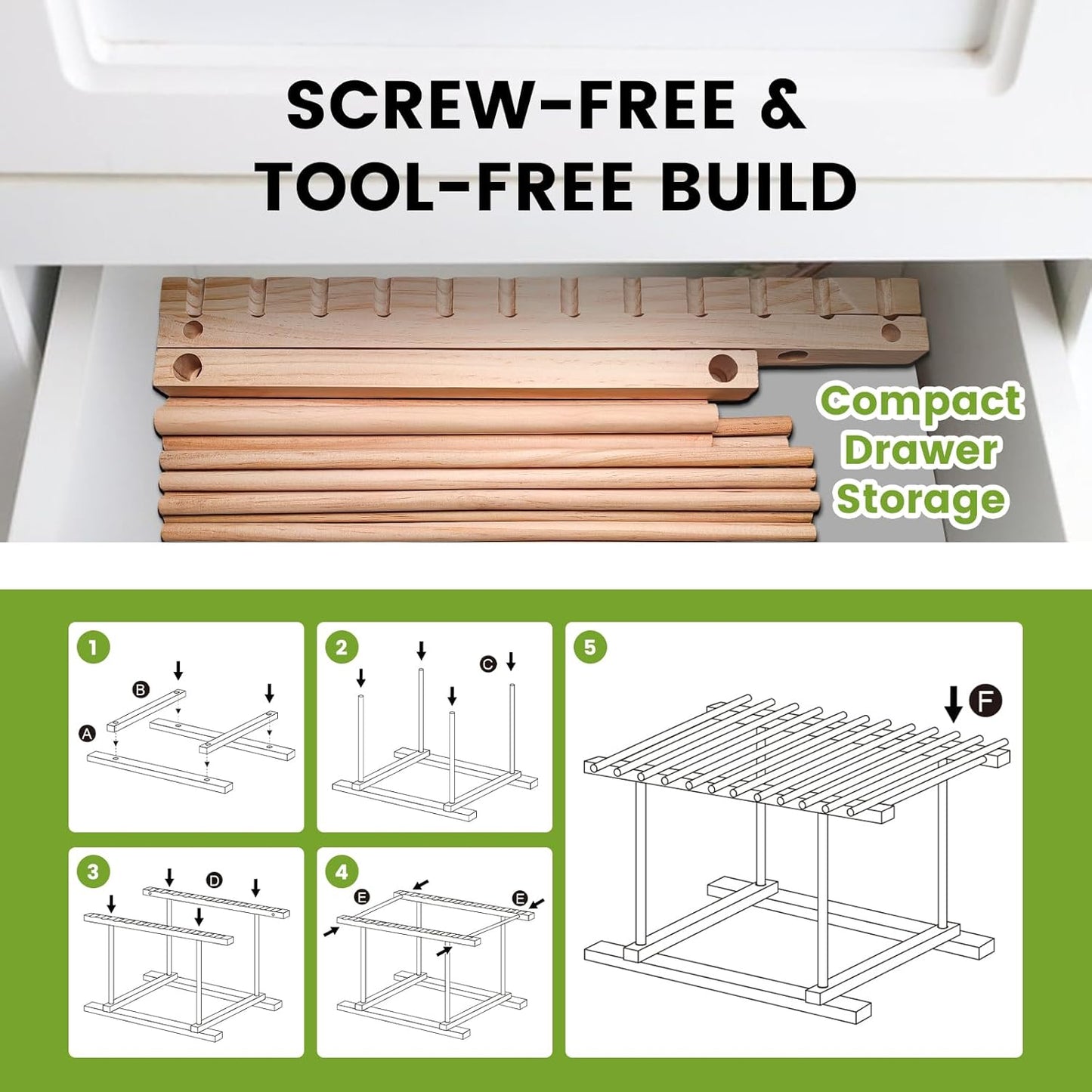 Wooden Pasta Drying Rack with 12 Detachable Rods & Fixed Grooves, Effortless Pasta Transfer, Holds Short/Long Noodles