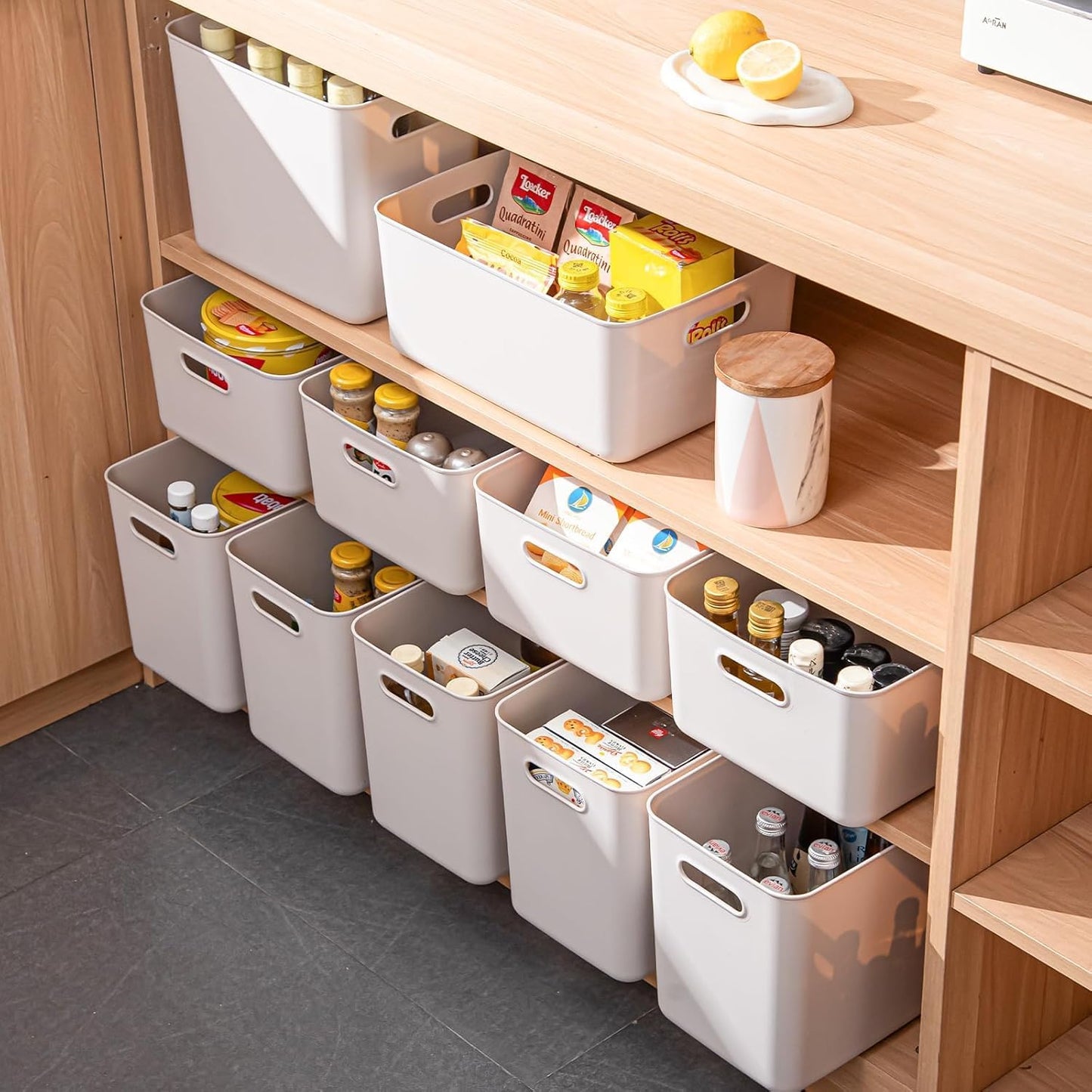 Set Of 4 Plastic Storage Bins,Versatile Kitchen Pantry Organization and Storage,for Plastic Storage Container Under Bed,Under Sink Bathroom Organizer (Grey, 4 Pack Medium)