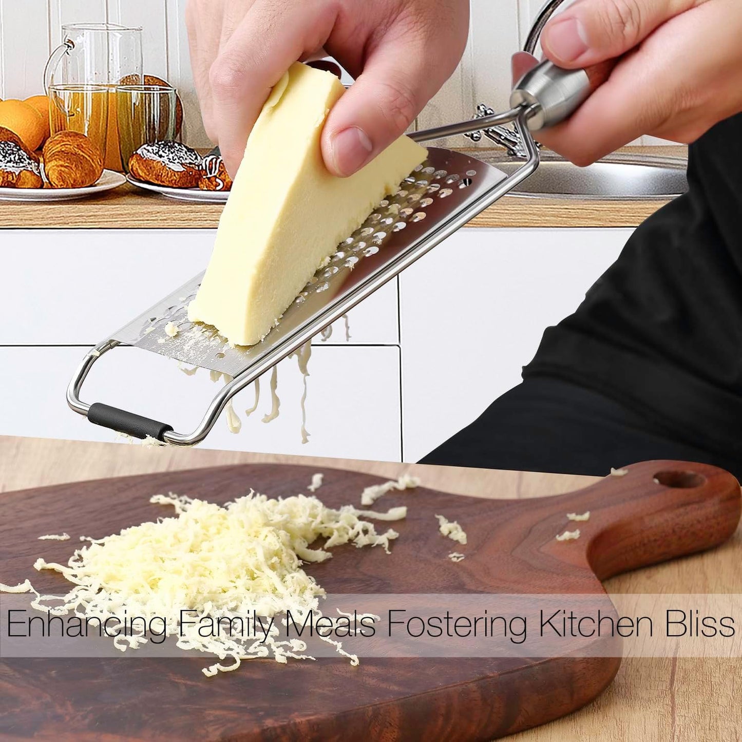 KULUNER Professional-Grade Lemon Zester with Fine Blades, Lightweight Cheese/Vegetable Grater, Solid Wood Handle Design - Rust-Resistant, Durable, Essential Kitchen Tool (B2)