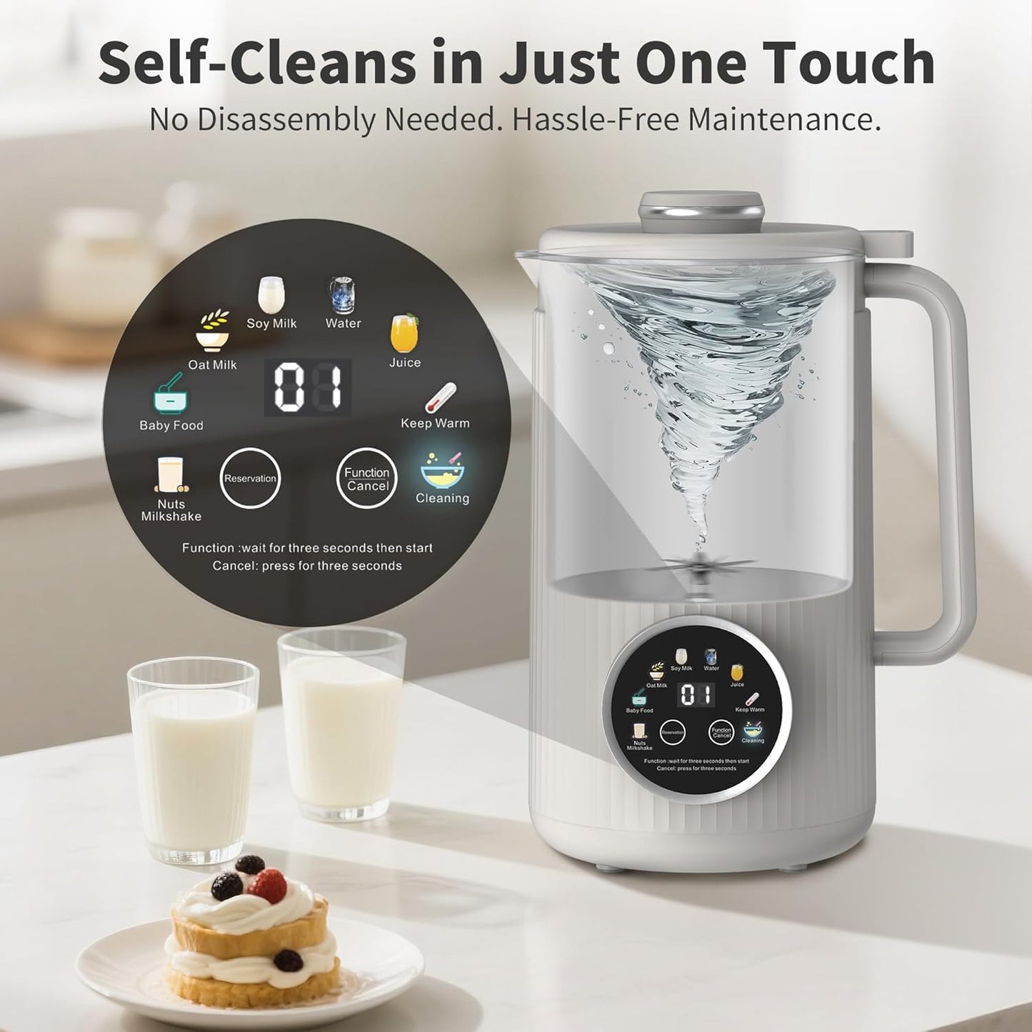 35oz Nut Milk Maker Machine: 8-in-1 Soy Milk Maker with Auto Clean & 20-Blade - Multi-Function Nut Milk Machine with Self-Cleaning, Auto Shutoff, for Vegan Drink (White)