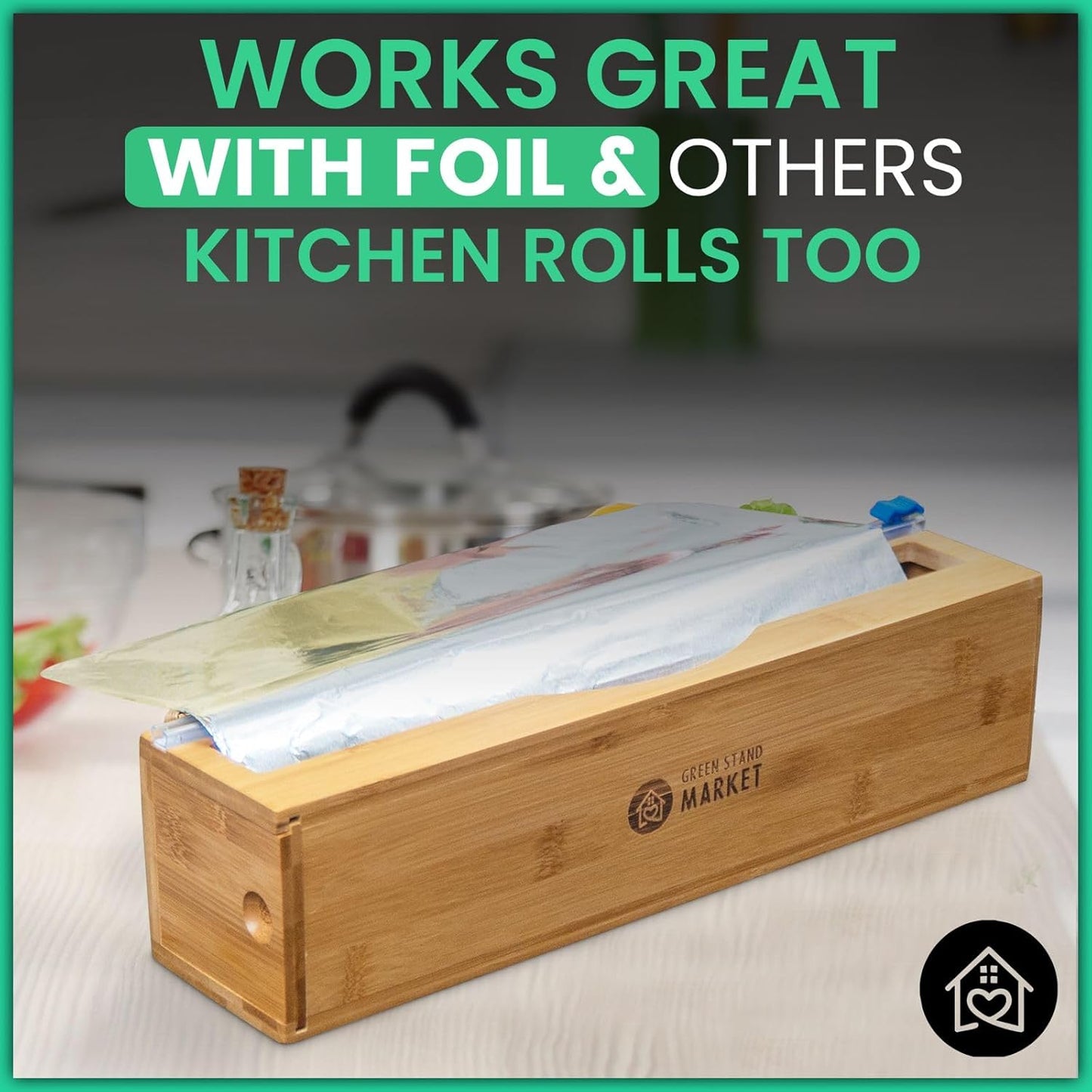 Plastic Wrap Dispenser with Cutter - Fits 12" Rolls - Cuts Aluminum Foil, Saran Wrap, Cling Wrap, Wax Paper