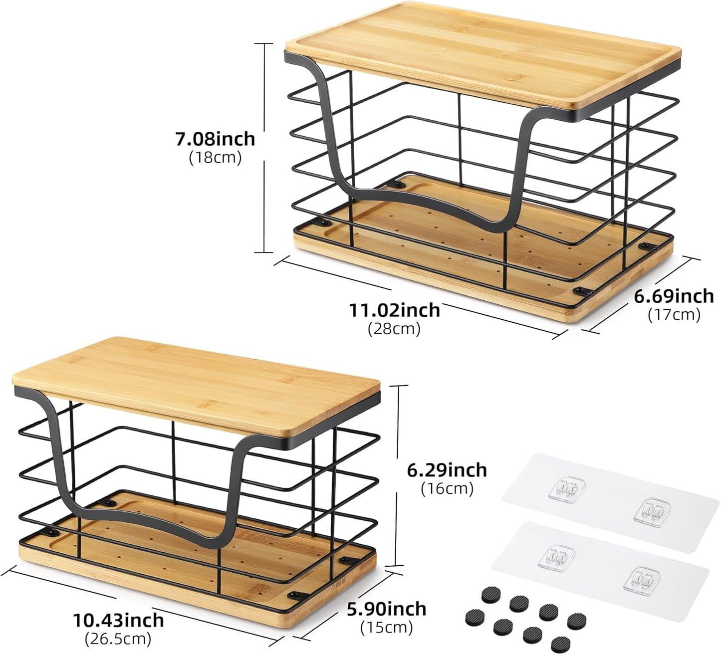 Trash Bag Dispenser Holder for Kitchen 2 Pack Laundry Room Trash Bag Holder Wall Mount Garbage Bag Dispenser Stainless Steel Roll Holder with Bamboo Top for Countertop, Under Sink