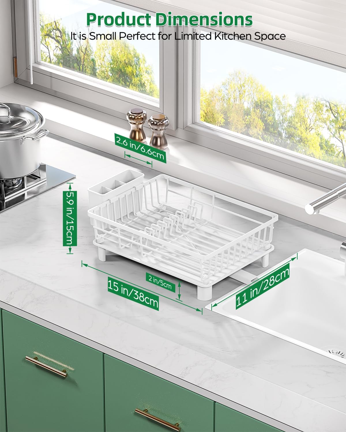 Dish Drying Rack for Kitchen Counter, Stainless Steel Drainer Anti Rust, Smart Drainage System Drainboard with Detachable Cutlery Holder, Handwash Dish Helper for Home, Apartment Space Saving