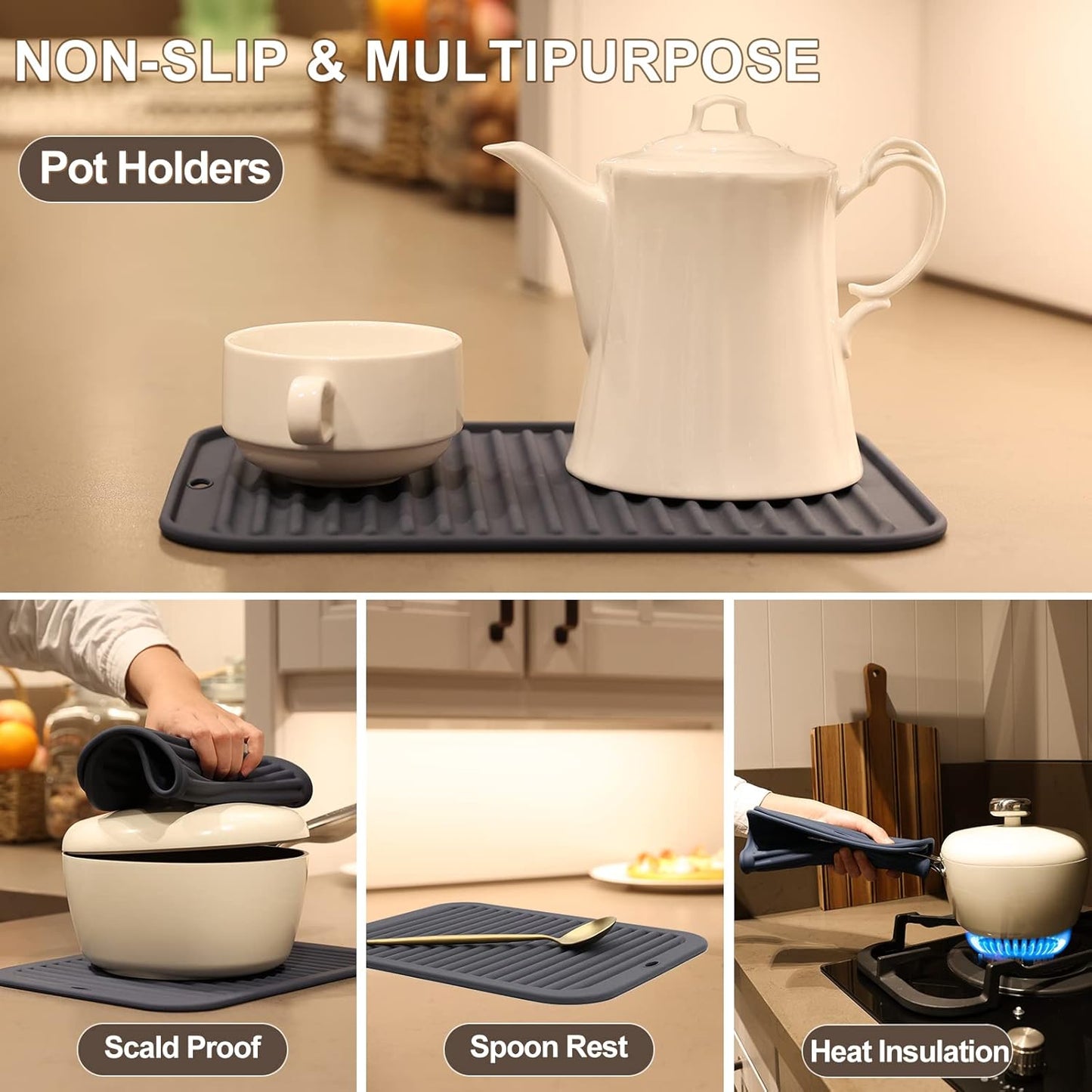 Joyhalo Silicone Trivet Mats Pot Holder Hot Pads Plate Holder Gripper Pad Garlic Peeler Drying Mat Coasters