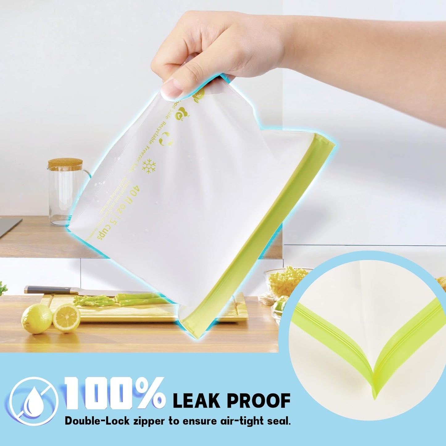 26 Pack Reusable Food Storage Bags,Leakproof Freezer Bags BPA Free Stand Up Sandwich Bags for Lunch Salad Fruit Travel,Dishwasher Safe(10 Gallon,10 Sandwich,6 Snack)