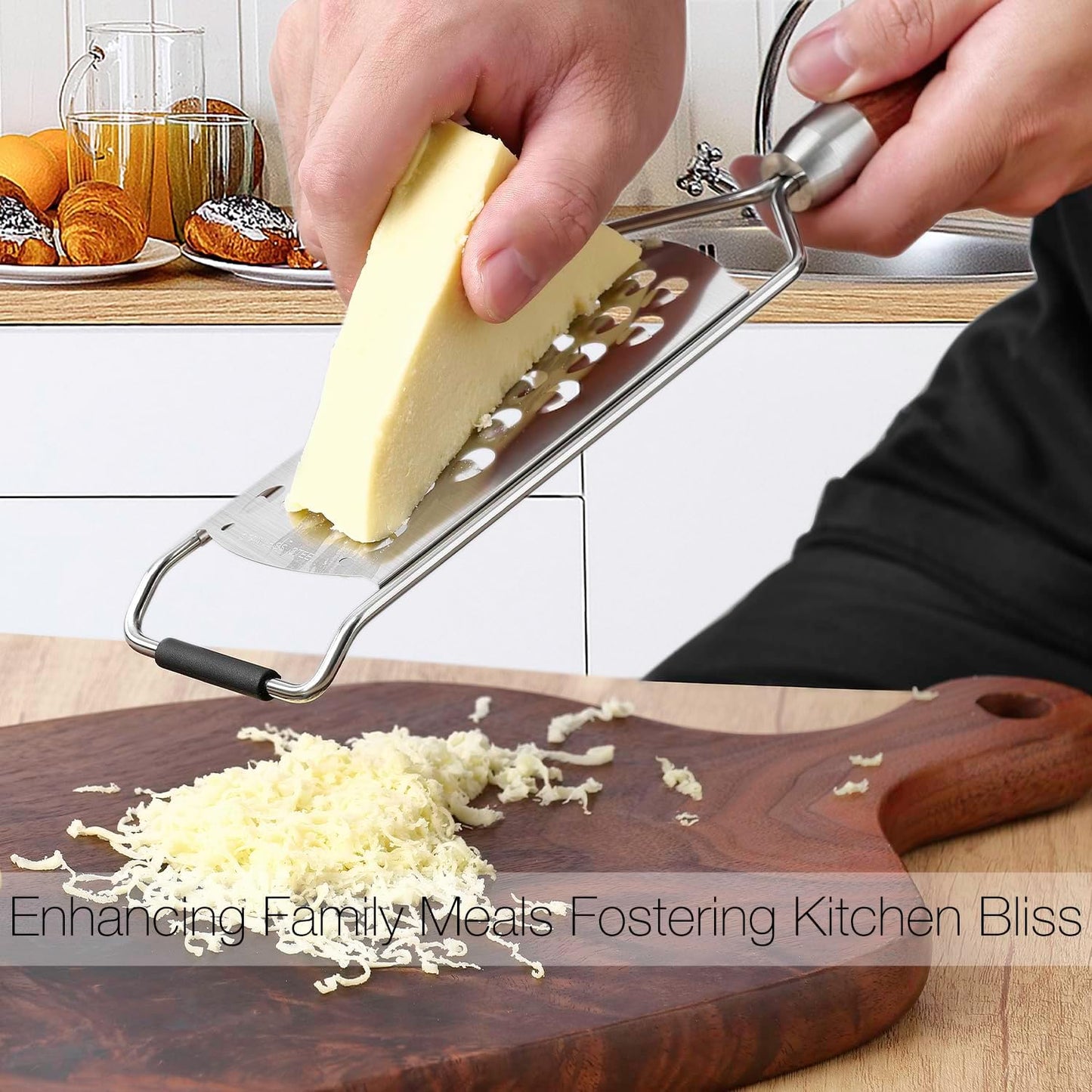 KULUNER Professional-Grade Lemon Zester with Ultra-Coarse Blades, Heavy-Duty Cheese/Vegetable Grater, Solid Wood Handle Design - Rust-Resistant Durable, Essential Kitchen Tool (B1)