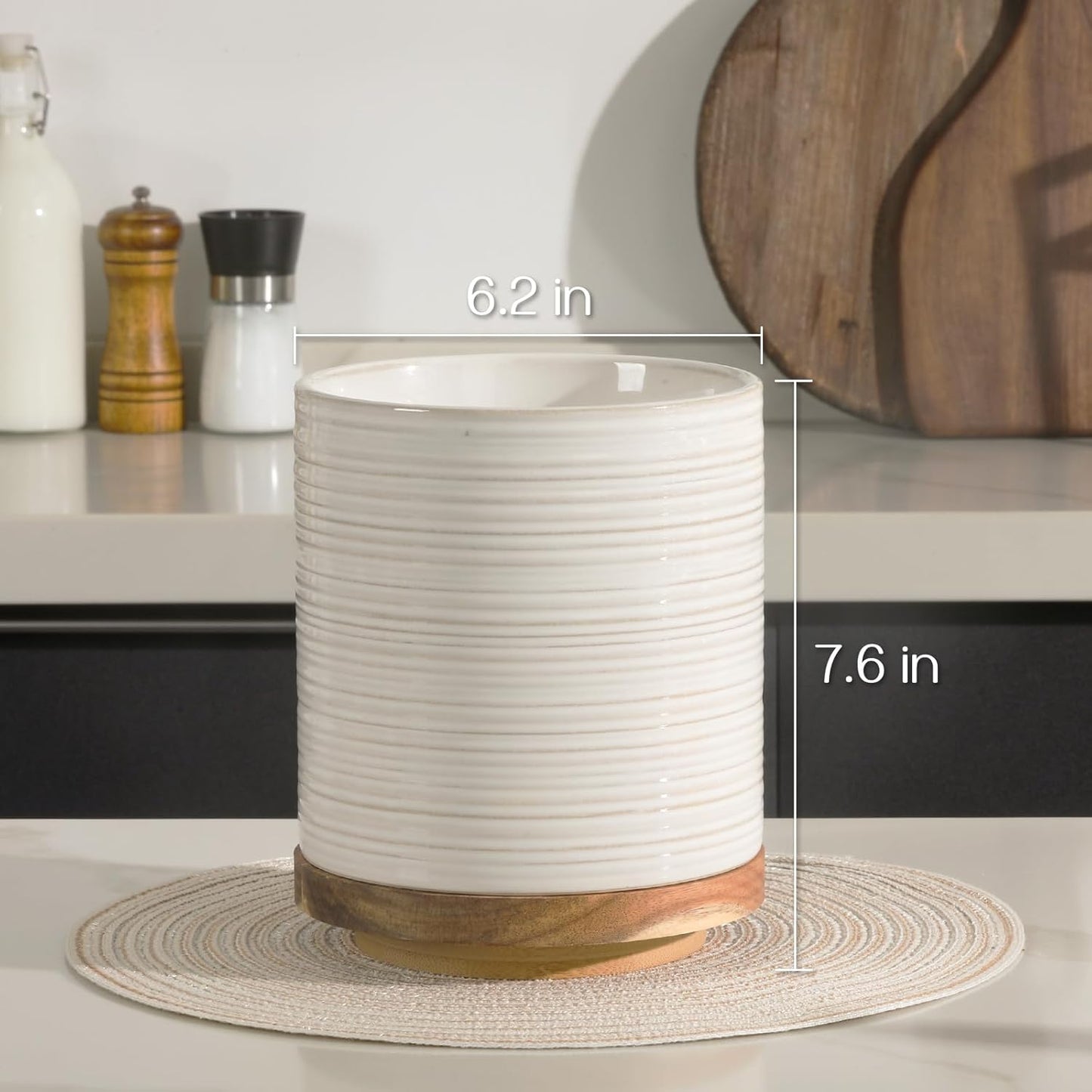 DOWAN 360° Rotating Extra Large Cooking Utensil Holder, 7.6" Kitchen Utensil Holder for Countertop, Utensil Crock for Farmhouse Kitchen Decor, Ceramic Stable Utensil Caddy, White