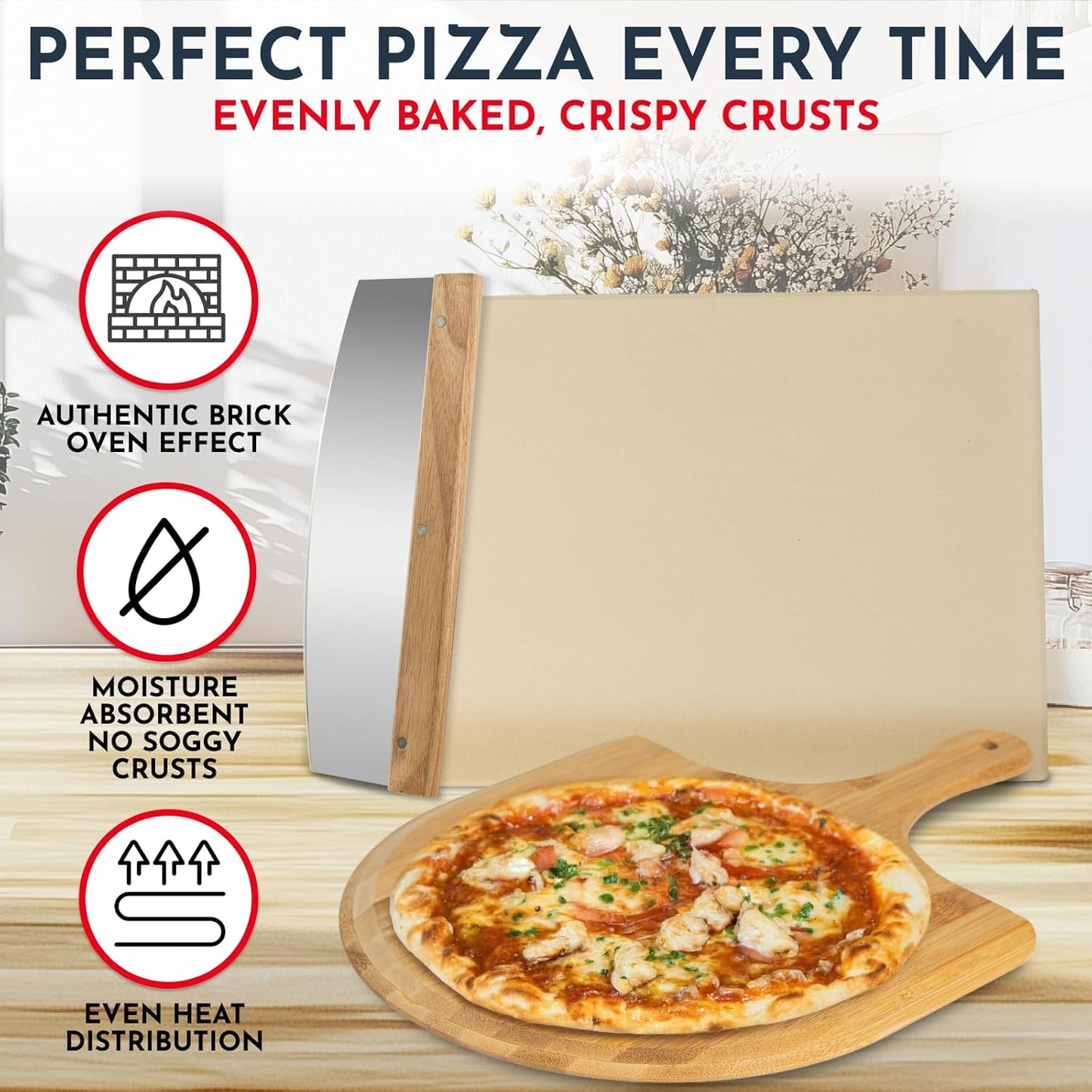 Pizza Stone for Oven Set - 15 x 12 inch Stone for Grill - 3PCS PizzaMaking Accessories - Large Pizza Oven Stones - Baking Stones for Bread and Pizzas