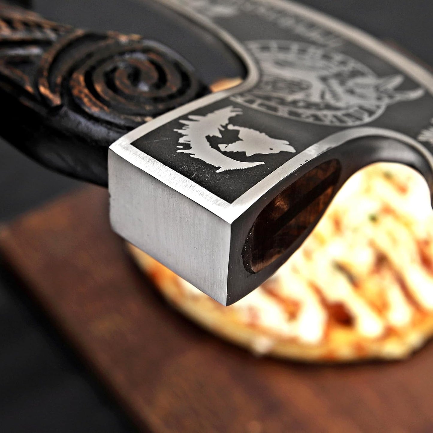MR. CRAFT Pizza Cutter Axe Rocker Carbon Steel Slicer Chef Pizza Cutter Viking Axe with Leather Cover - Premium Pizza Oven Accessories Ulu Rocking Pizza Gift Gifts for Men (American Eagle)