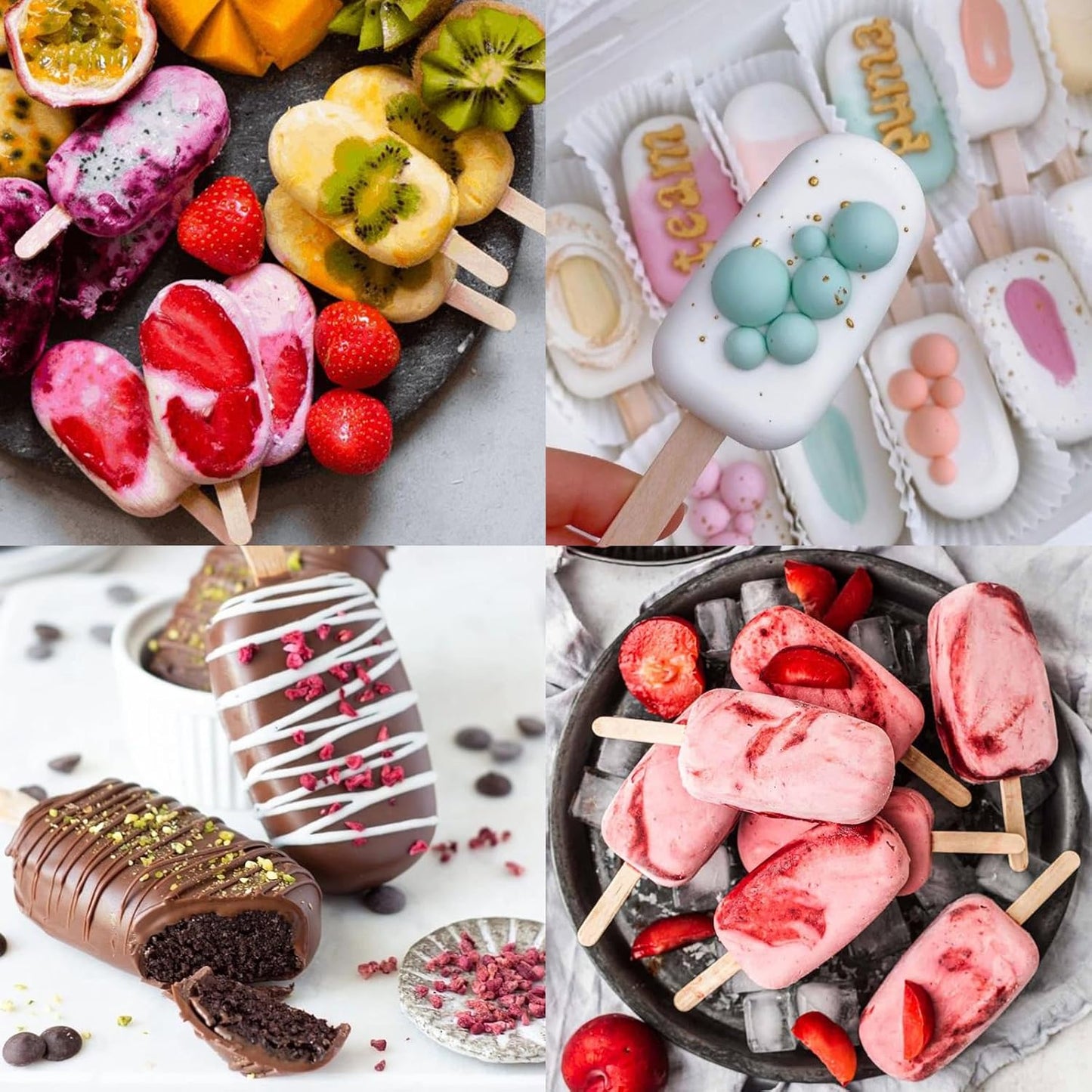 Sakolla Silicone Popsicle Molds Set of 3, Large Oval 4 Cavities Homemade Ice Pop Molds with 150 Wooden Sticks for Ice Cream, Cakesicles, Cake Pop (Blue)