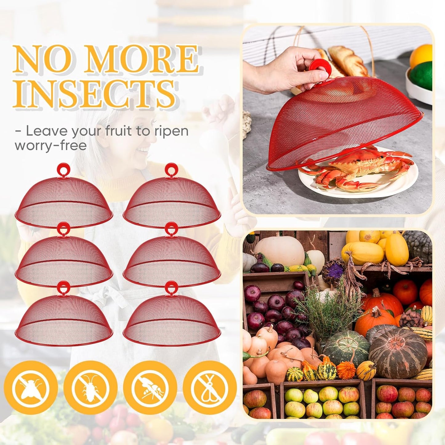 Gerrii 6 Pcs Metal Mesh Food Cover Outdoor Mesh Food Tents Dome Screen Plate Covers for Dinner Plates Reusable Fruit Fly Nets Picnic Food Umbrella for Table, BBQ, Camping, Party (Red,11 Inch)