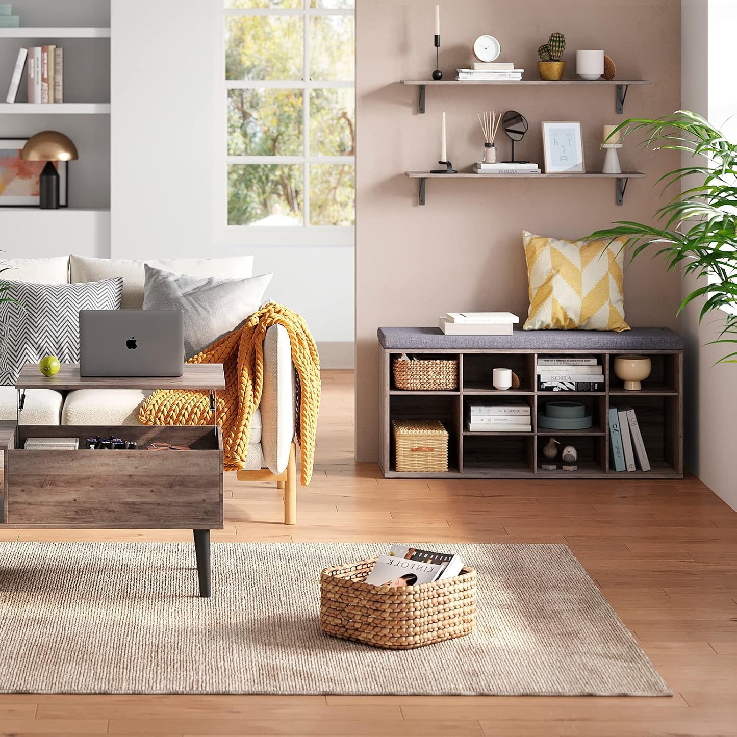 DINZI LVJ Long Wall Shelves, 39.4Inch Wall Mounted Shelves Set of 2, Easy-to-Install, Wall Storage Ledges with Sturdy Metal Brackets for Living Room, Bathroom, Bedroom, Kitchen, Greige