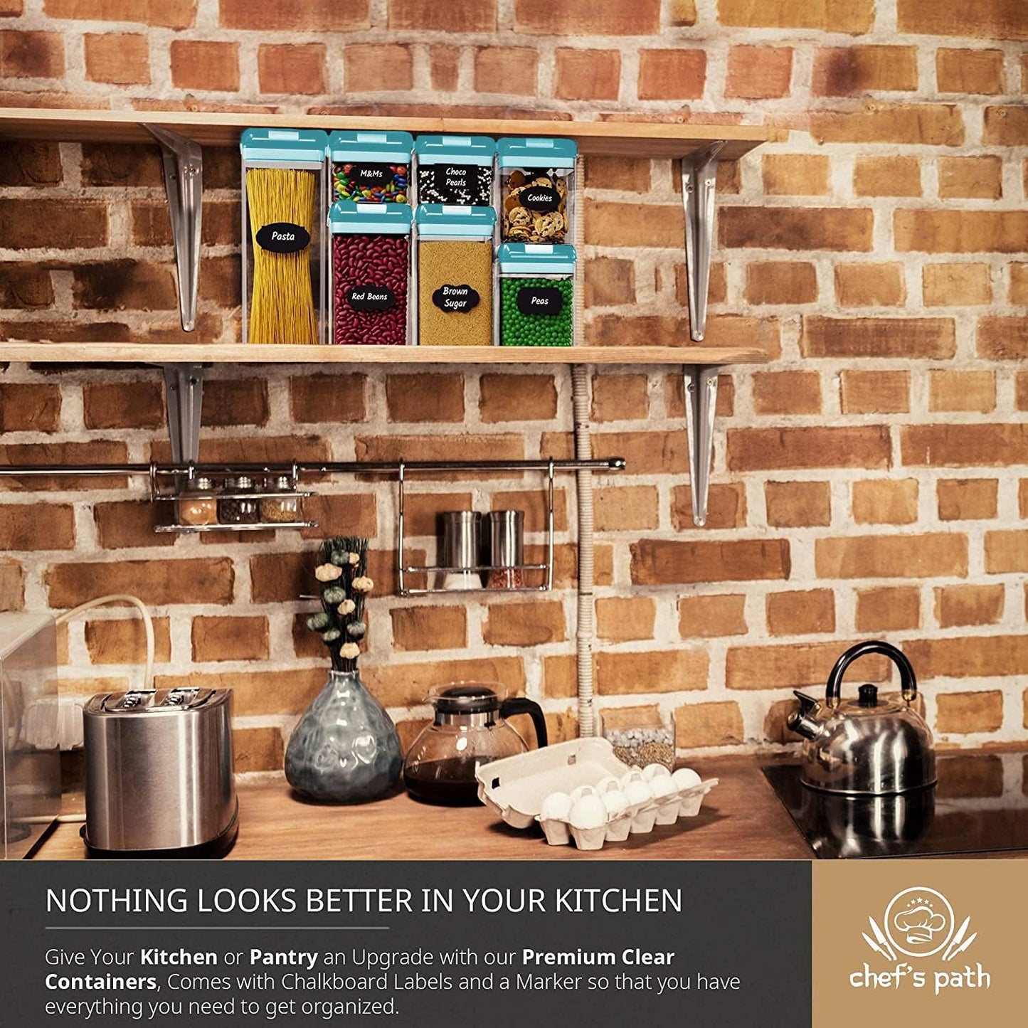 Airtight Food Storage Containers for Pantry Organization & Storage - 7 PC Pantry Organizer Plastic Containers for Food with Flip Lock Lids - Stackable Sugar Container & Food Storage Canisters (Teal)