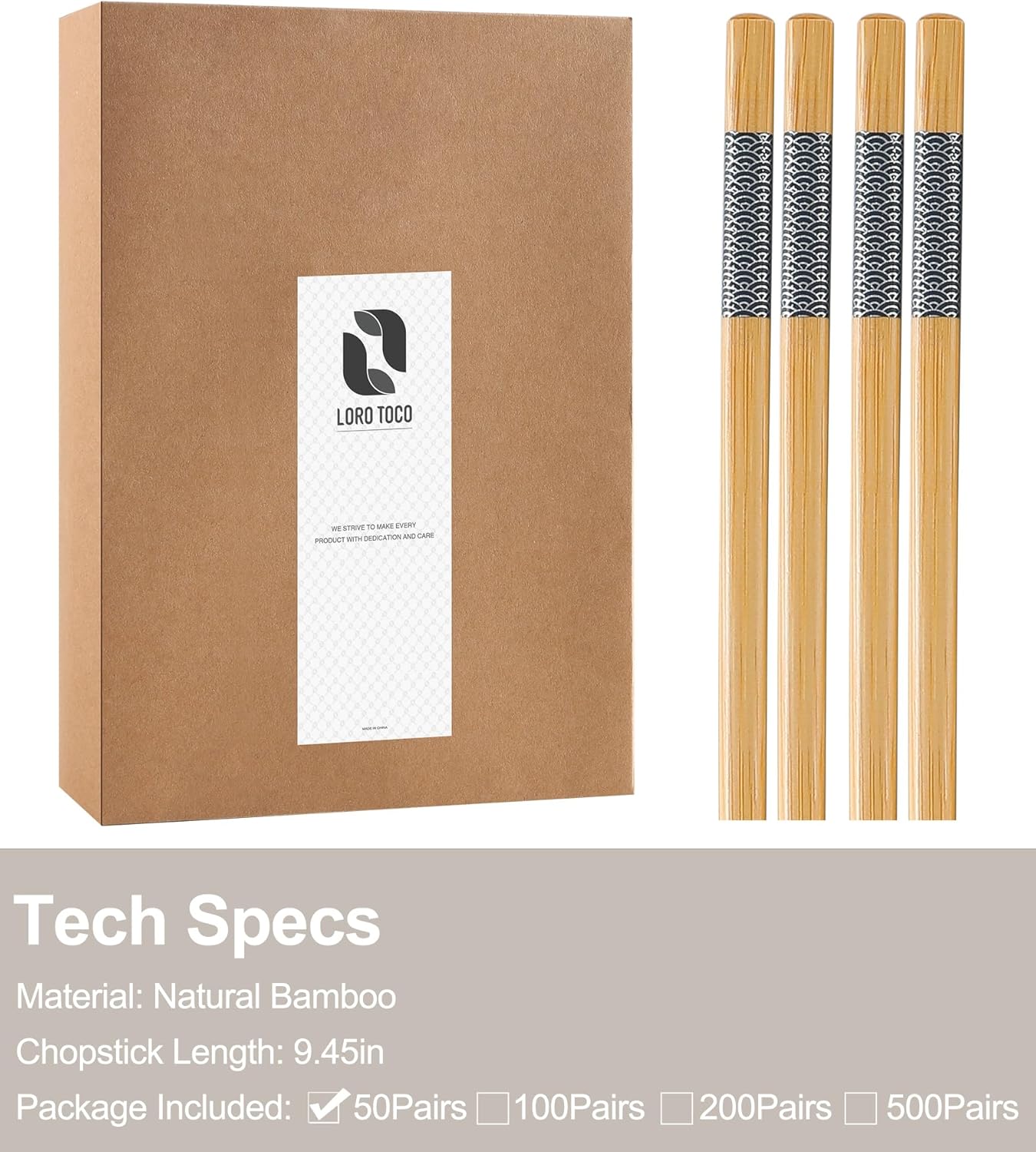 50 Pairs Bamboo Chopsticks Disposable | Separated | Reusable | Dishwasher Safe- (9.45in)