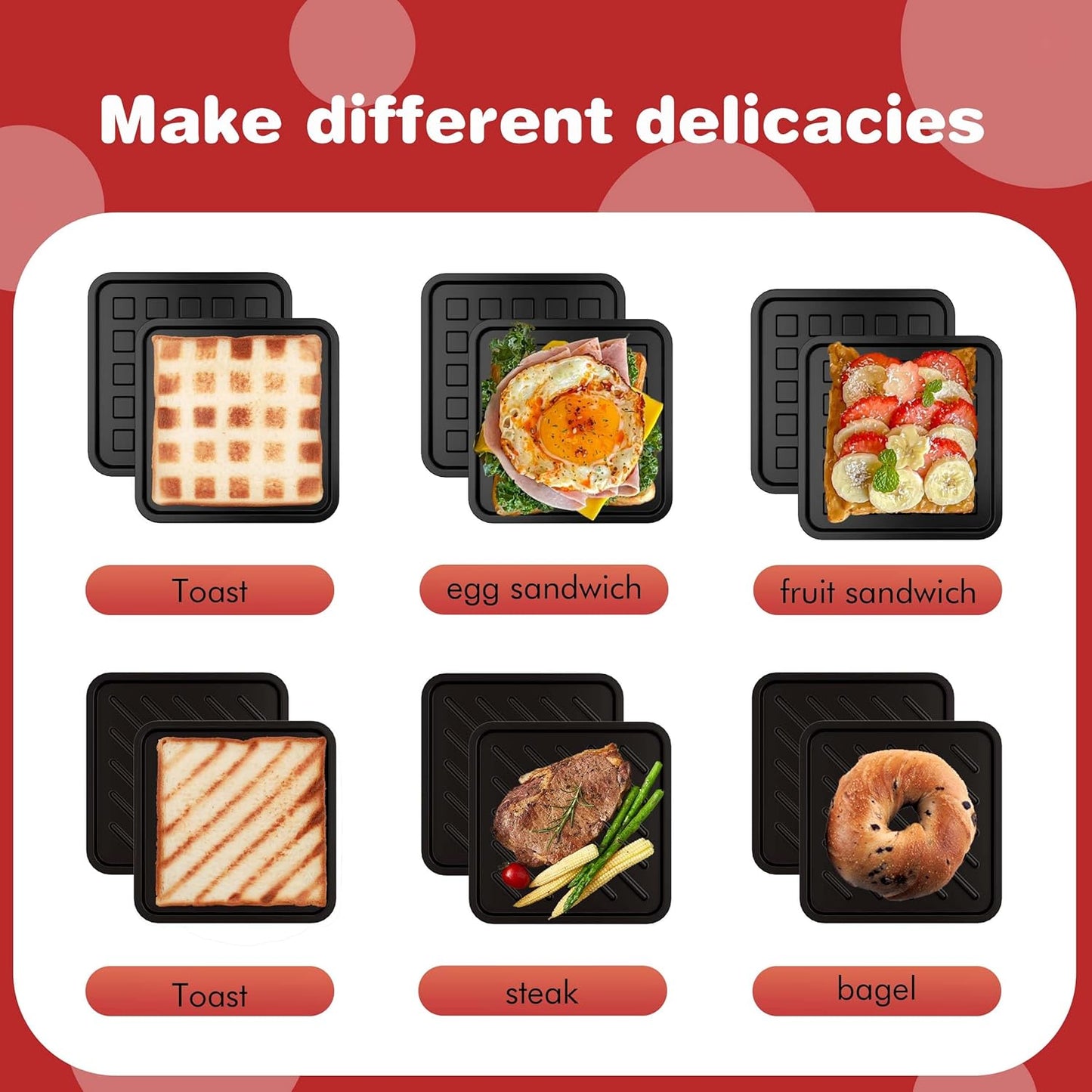 Microwave Grilled Cheese & Breakfast Maker - Fast Cook Waffle, Panini & Sandwich Press (<5 Min), Microwave Cookware, Dishwasher Safe,Easy Clean,2-in-1 Set(4 PCS)