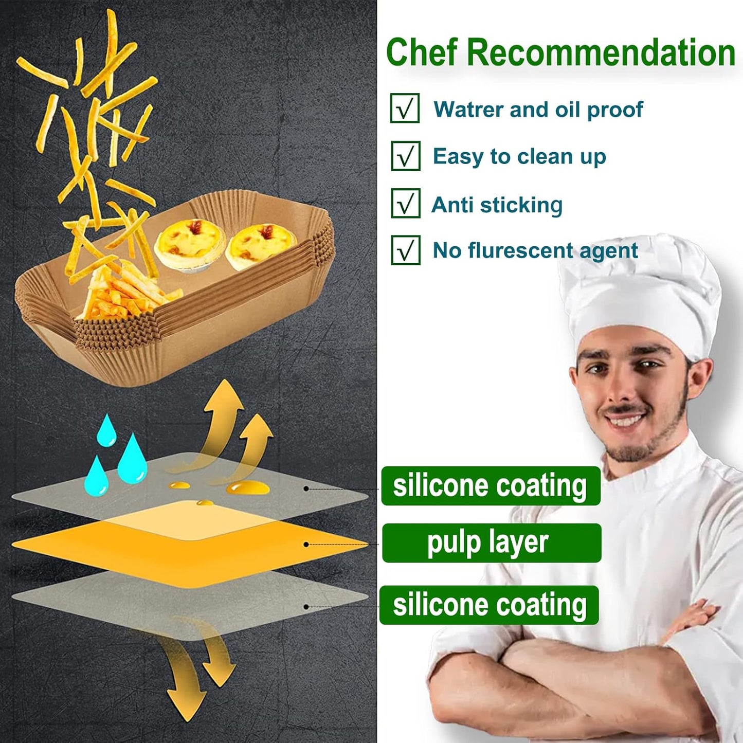 Air Fryer Liners for bella 4Qt Slim Air Fryer, Bella Air Fryer Accessories, Parchment Paper Liners Disposable Rectangular for Ninja Foodi 2-Basket, Instant Pot Vortex Plus, PowerXL Vortex(100Pcs)