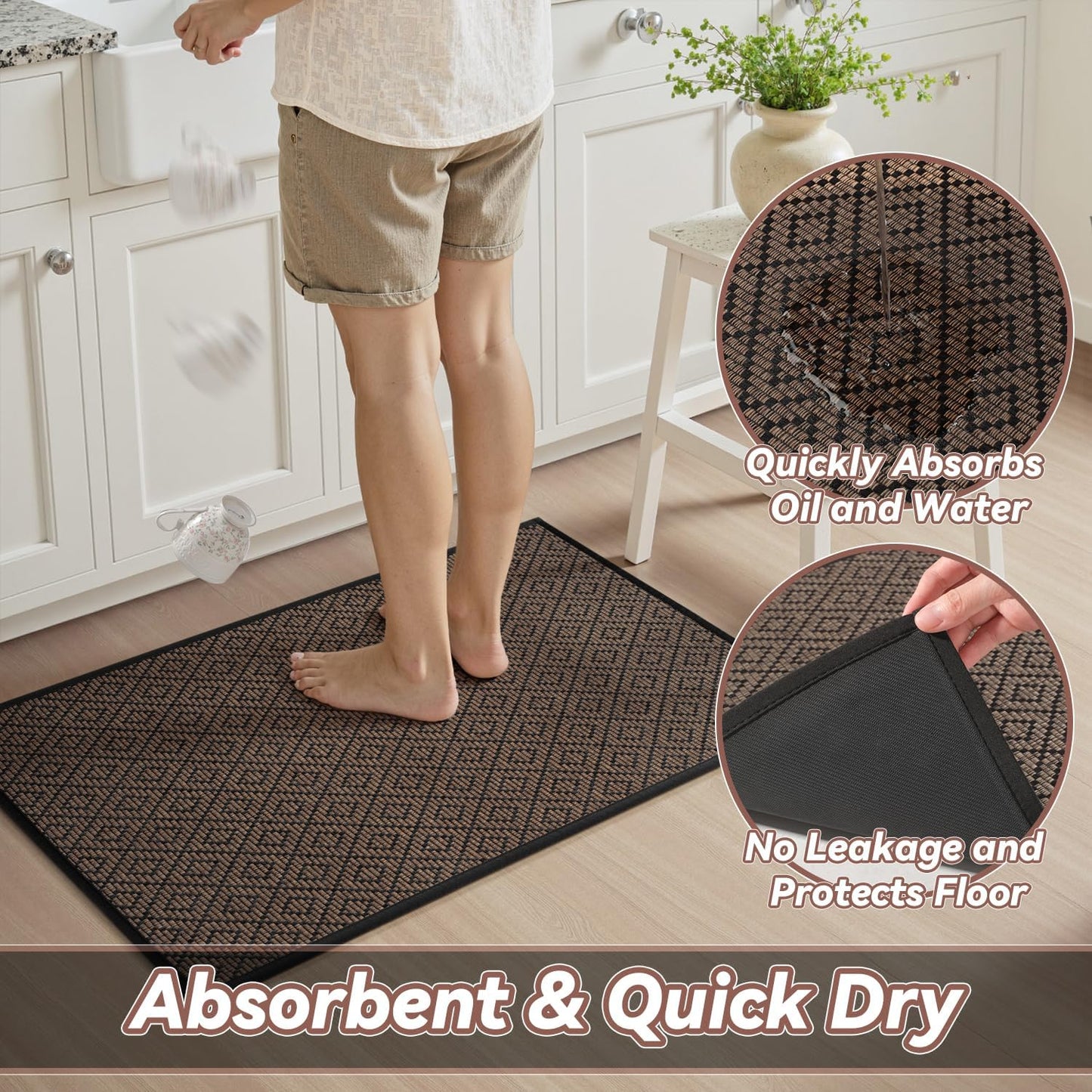 PADOOR Kitchen Runner, Rubber Backed Kitchen Runner Rugs Non Skid Washable, Super Absorbent Kitchen Mats for Floor Front of Sink, 20"x70" Black