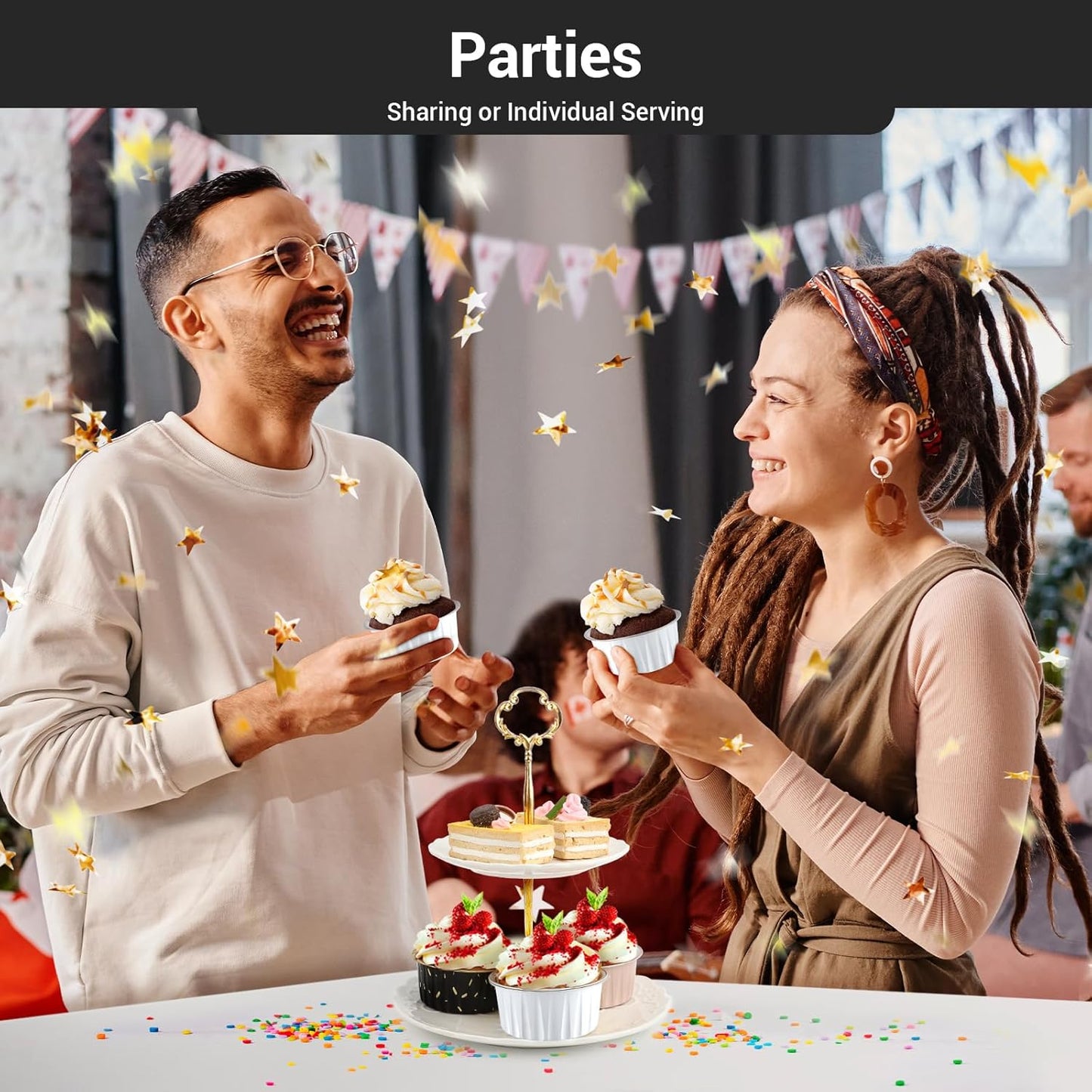 EUSOAR Aluminum Baking Cups, 60pcs 5oz Disposable Mini Foil Cupcake Liners Ramekins Cups with Lids for Baking, Aluminum Dessert Cheesecake Creme Brulee Cups Pan Containers for Oven-White