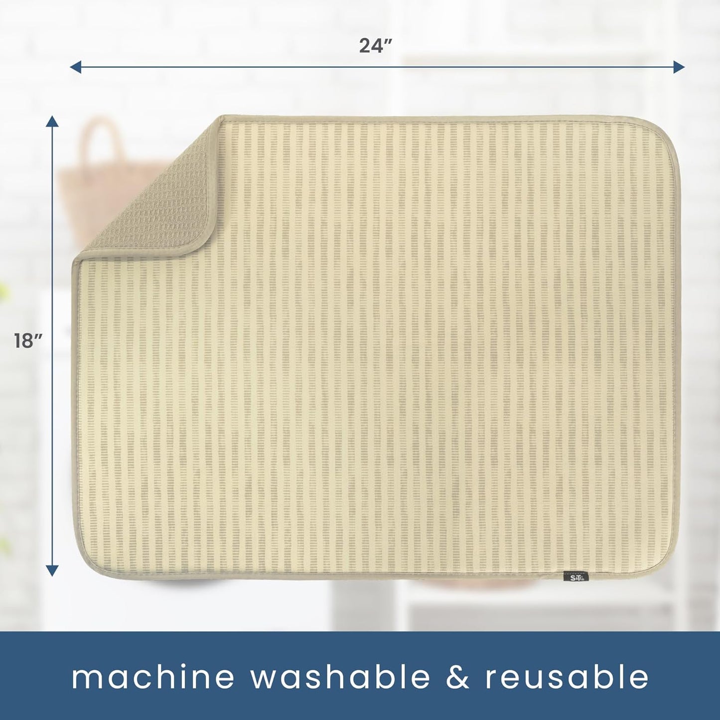 S&T INC. Dish Drying Mat XL, 18” x 24”, Absorbent Microfiber Kitchen Counter Mat, Dish Drying Pad for Dishes, Utensils, Pots and Pans, Extra Large, Cream Distressed Lines