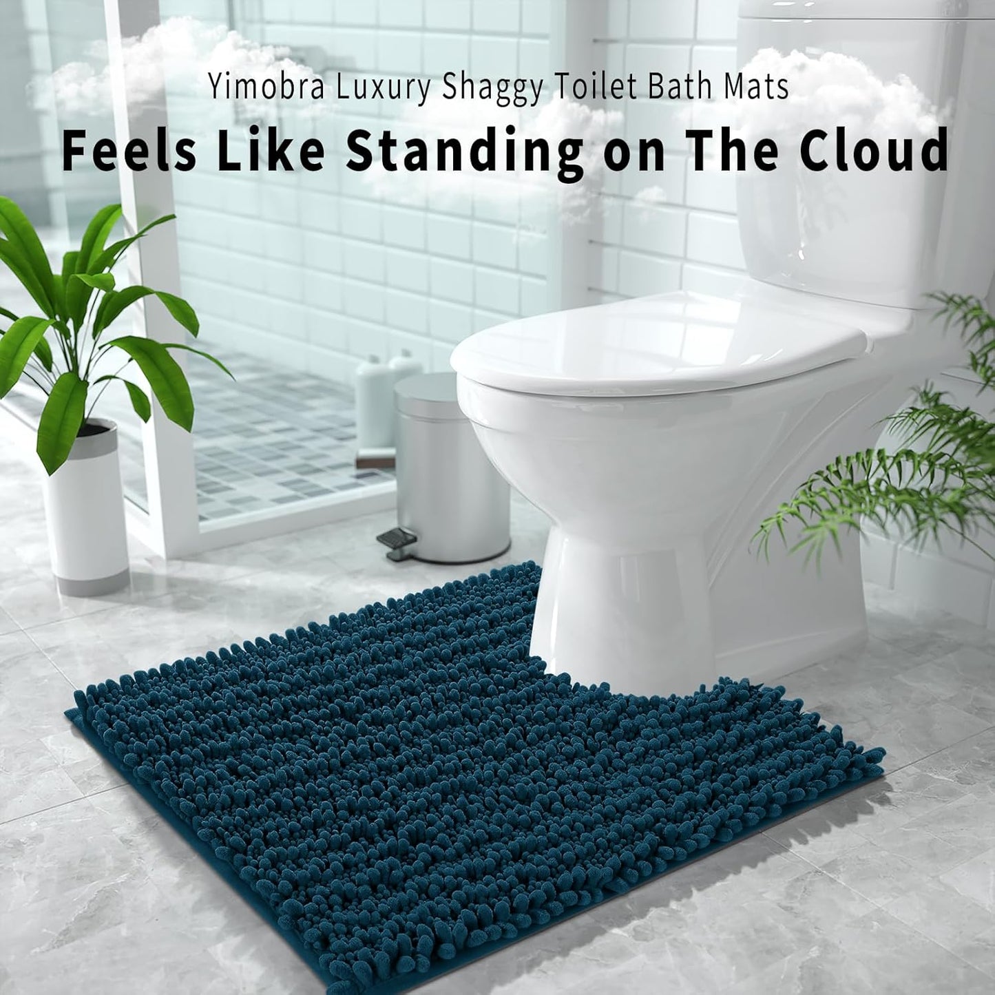 Yimobra Toilet Rug U Shaped Washable 24x20 Inch - Ultra Soft Absorbent Chenille Bath Rugs for Toilet, Quick Dry & Machine Washable, Non Slip Contour Bathroom Mat, Peacock Blue