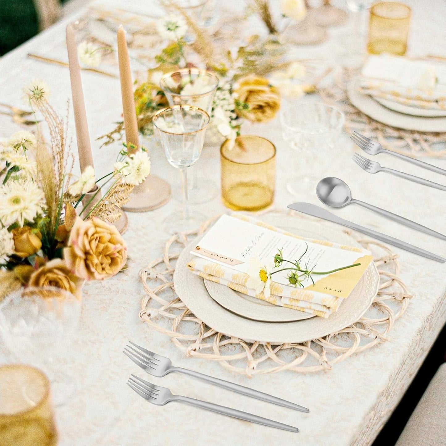 Matte Silverware Set, Oliviola 40-Piece Stainless Steel Flatware Cutlery Set Service for 8, Satin Finish Kitchen Utensil Set, Dishwasher Safe