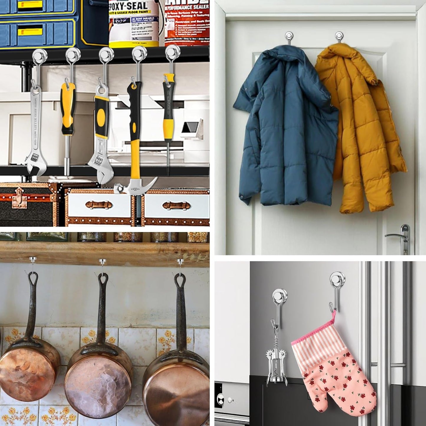 FINDMAG 50 Pack Magnetic Hooks, 30 LB+ Magnet Hooks for Refrigerator, Strong Neodymium Magnets with Hooks, Magnetic Hooks Heavy Duty for Cruise, Kitchen, Classroom, Beach Essentials, Silver