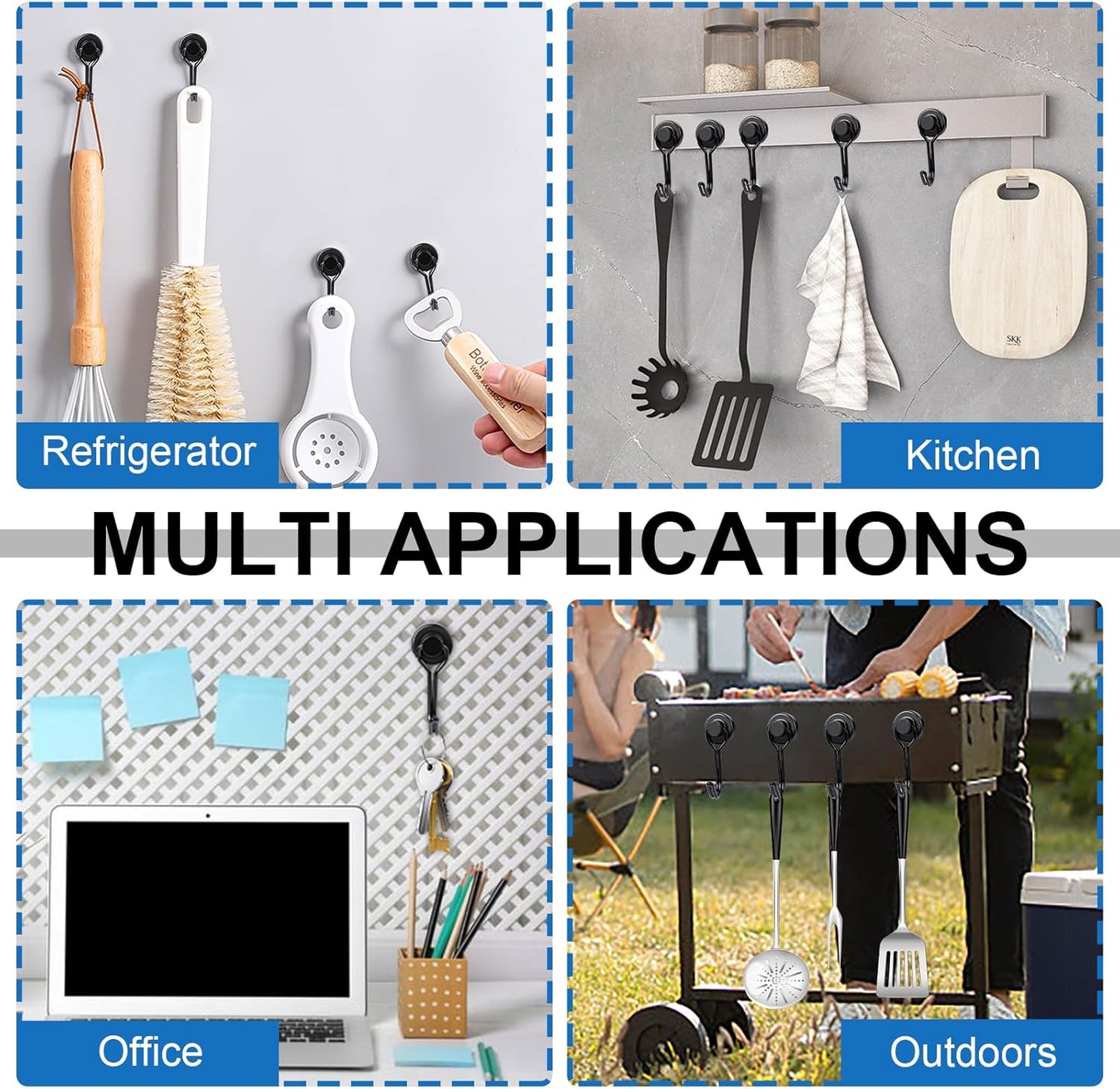 E BAVITE Swivel Swing Magnetic Hooks,30LB(20pack) Black Refrigerator Magnet Hook,Strong Neodymium Magnets Perfect for Refrigerator and Other Surfaces, 60mm(2.36In) in Length