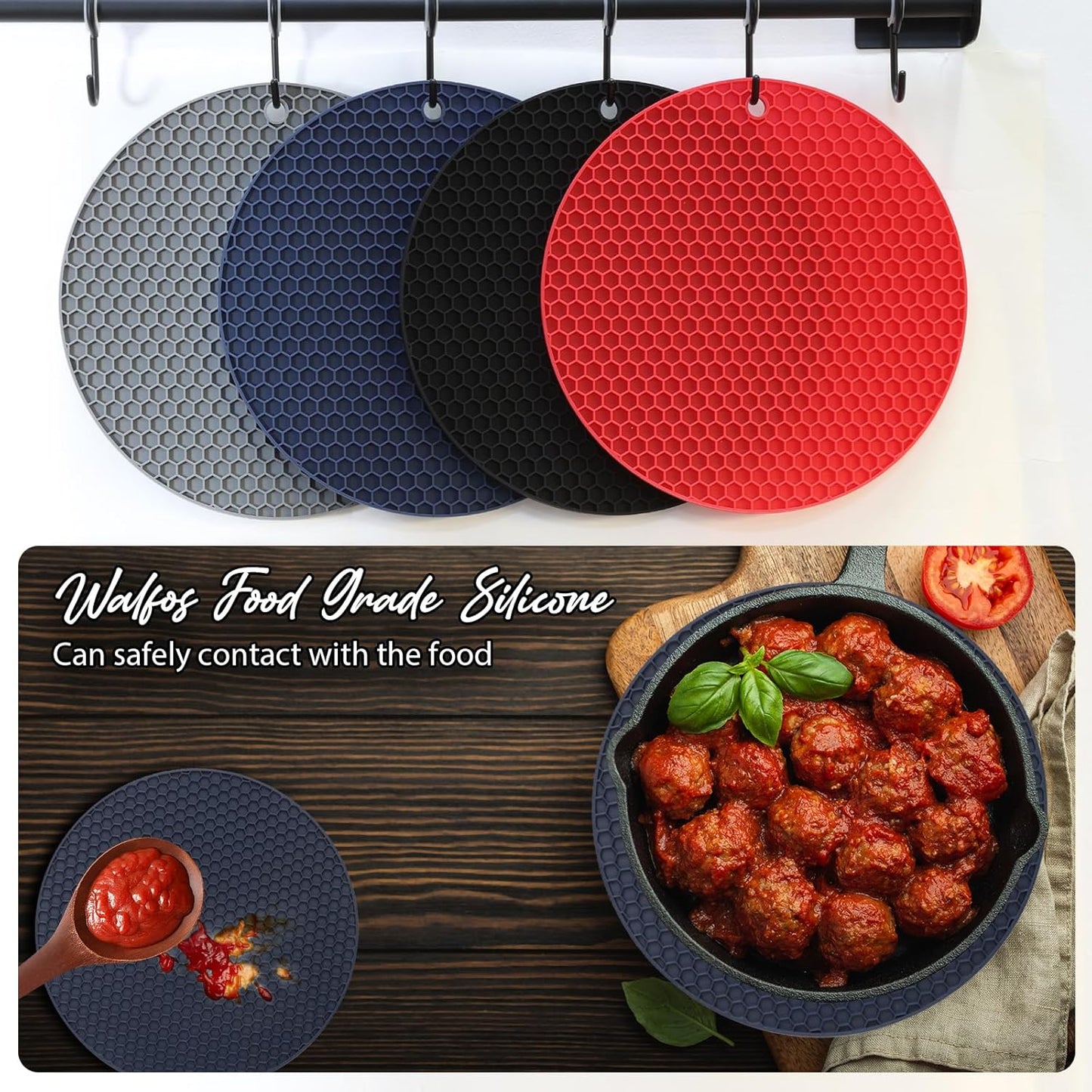 Joyhalo Trivets for Hot Dishes - Hot Pads for Kitchen, Silicone Pot Holders for Hot Pots and Pans, Silicone Mats for Kitchen Countertops, Table, Flexible Easy to Wash and Dry, Navy