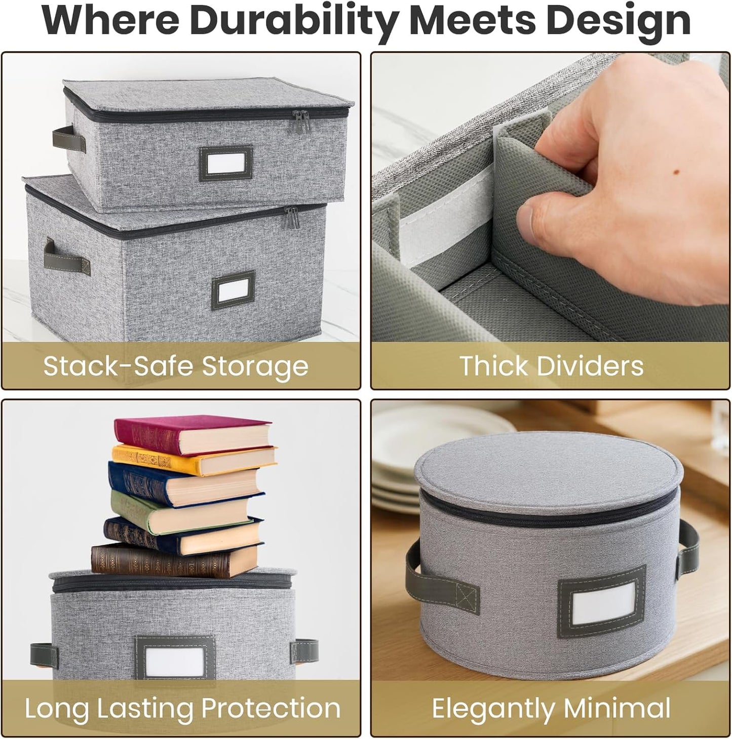 HOMELUX THEORY Platter Storage, Light Gray Hard Shell China Storage Containers With 5 FeltPads, Kitchen Storage Bins With Lids, Heavy Duty Moving Box for Packing Dishes, Dinner Plate,& Dinnerware