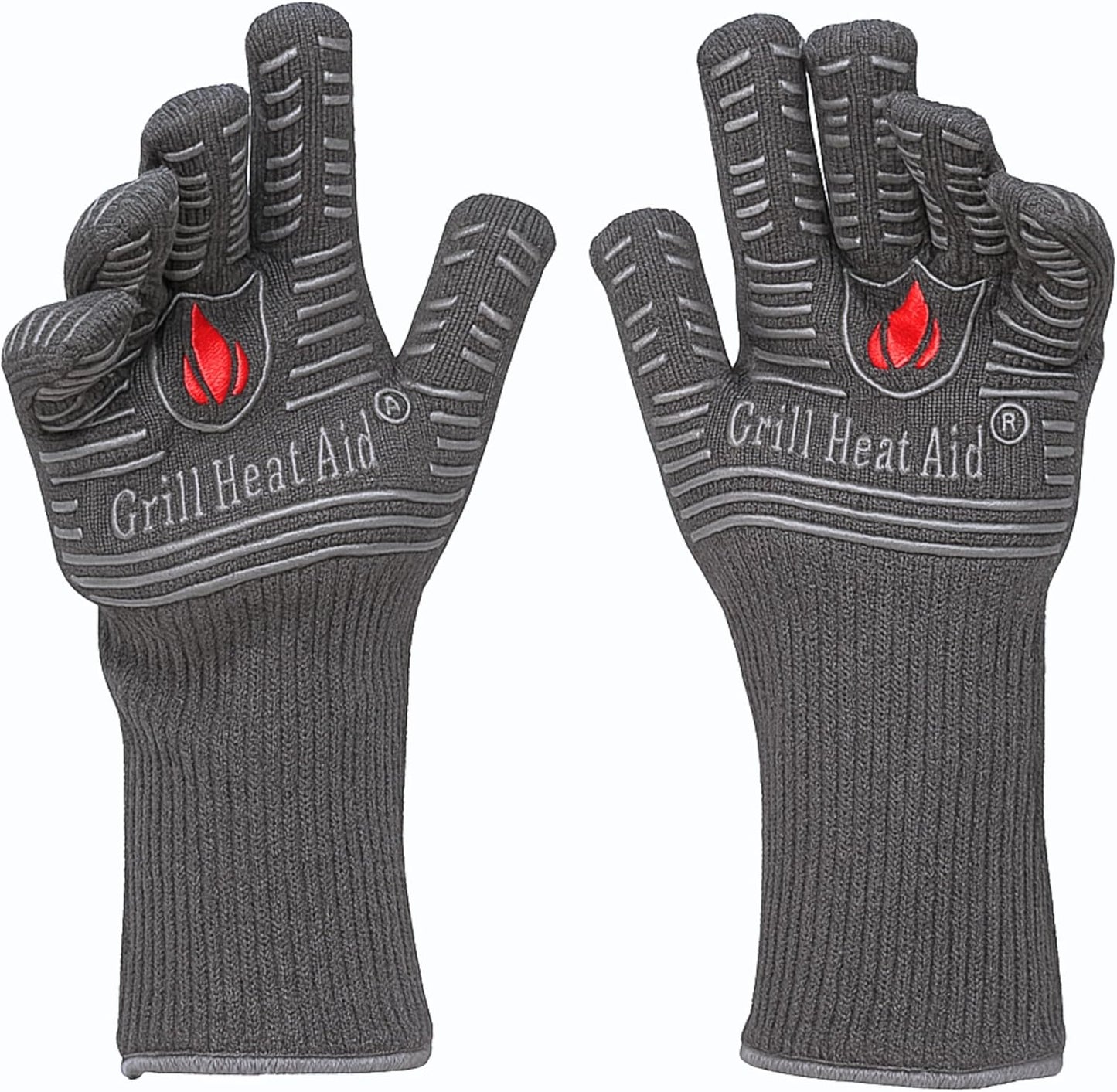 GRILL HEAT AID BBQ Grill Gloves Heat Proof for Grilling ā Fireproof 1472°F Heat-Resistant Grill Mitts for Outdoor Barbecue and Smoker, Campfire, Fire Pit, Oven Glove with Fingers for Baking Pizza