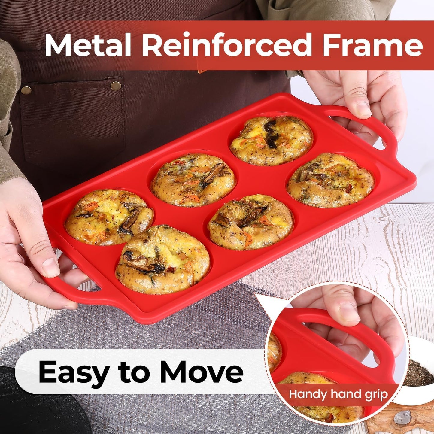 CAKETIME Muffin Top Pan Non Stick, 3 Inch Metal Frame Round Egg Baking Pan for Oven English Muffins, Whoopie Pies, Corn Bread, Egg Bites, Breakfast Sandwiches Tarts 3 Pack Red