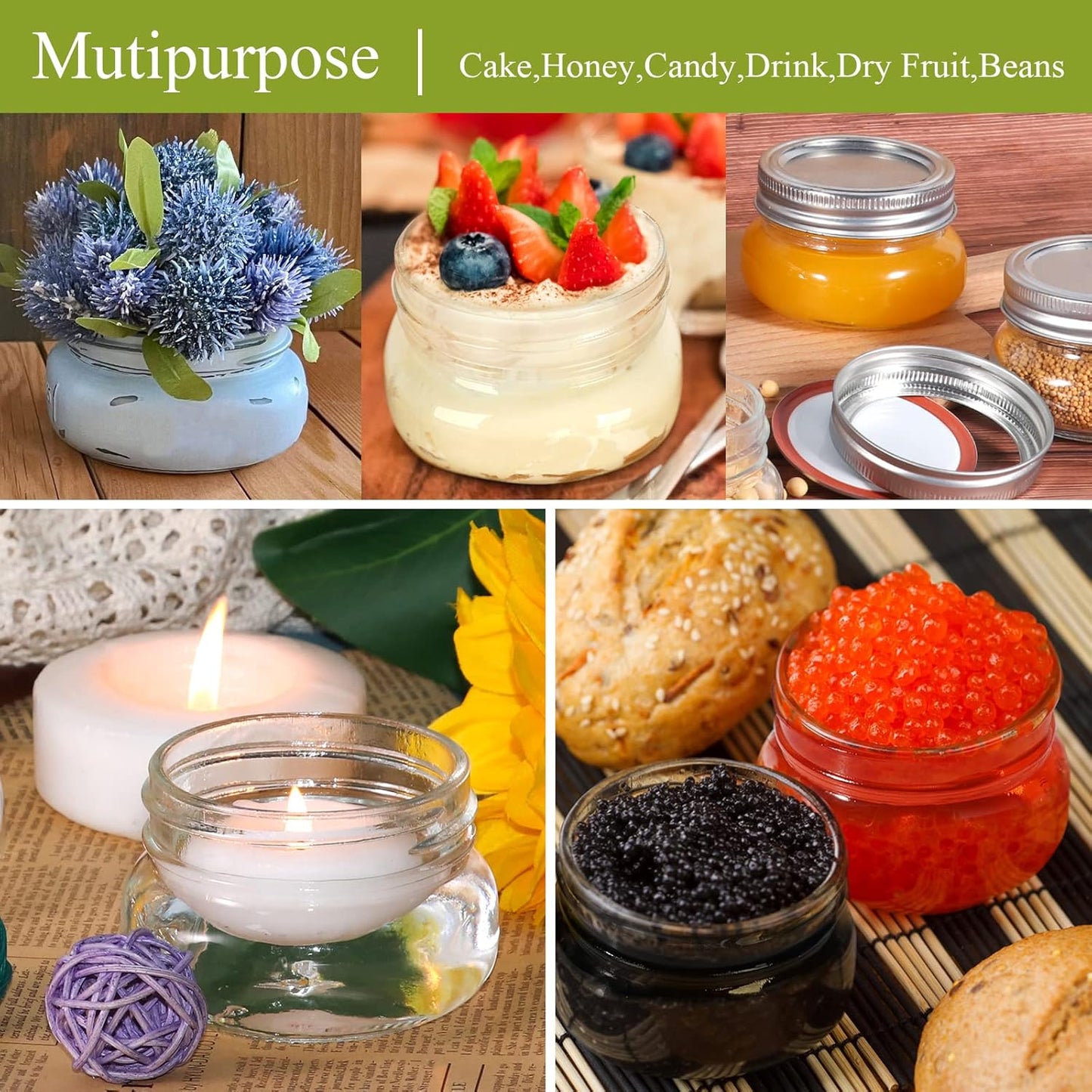 BETROME 4 oz Mason Jars, 24 Pack 120ml Glass Canning Jars with Regular Mouth Lids, Glass Jars Storage Containers for Overnight Oats, Jam, Jelly,Honey, Beans, Spice, Wedding Party Favors, Shower Favors