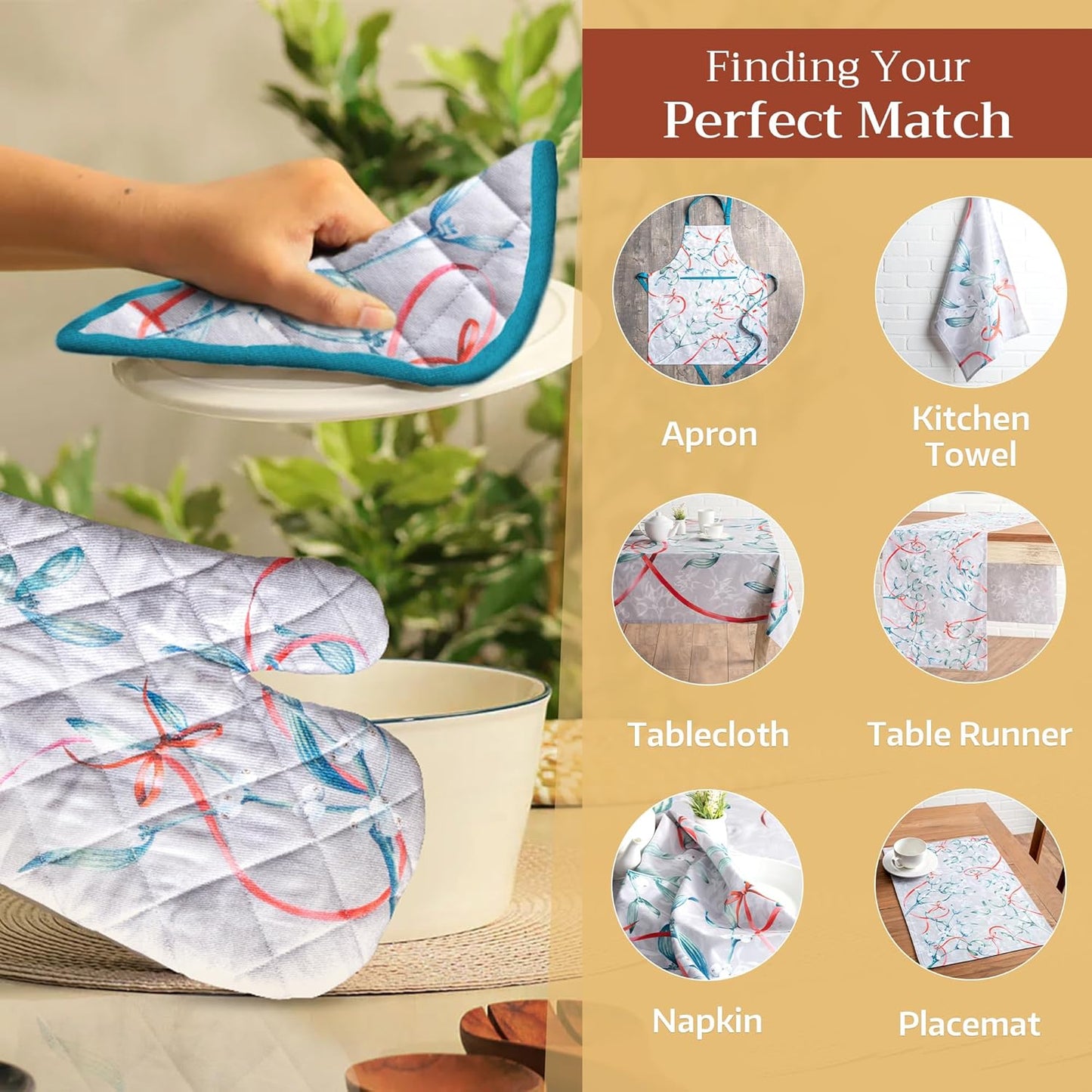 Maison d' Hermine Pot Holders Set 100% Cotton Heat Resistant Potholders 8" x 8" Hot Pads with Loop BBQ, Cooking, Baking, Grilling, Kitchen, Handling Hot Pans (Pack of 1, Enora)