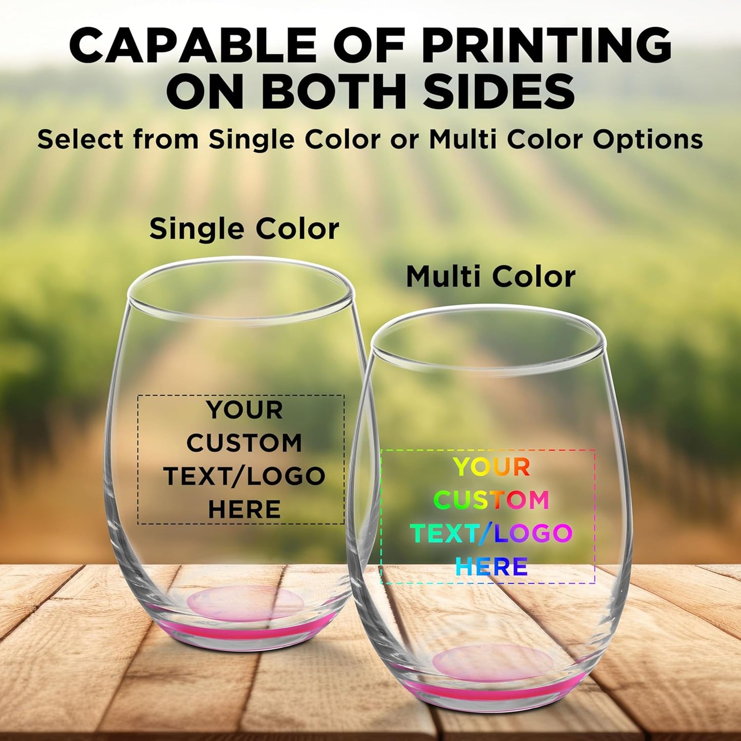 Custom Stemless Wine Glasses by ARC 5.5 oz. Set of 50, Personalized Bulk Pack - Perfect for Hotel, Bar, Restaurant or Lounge - Pink