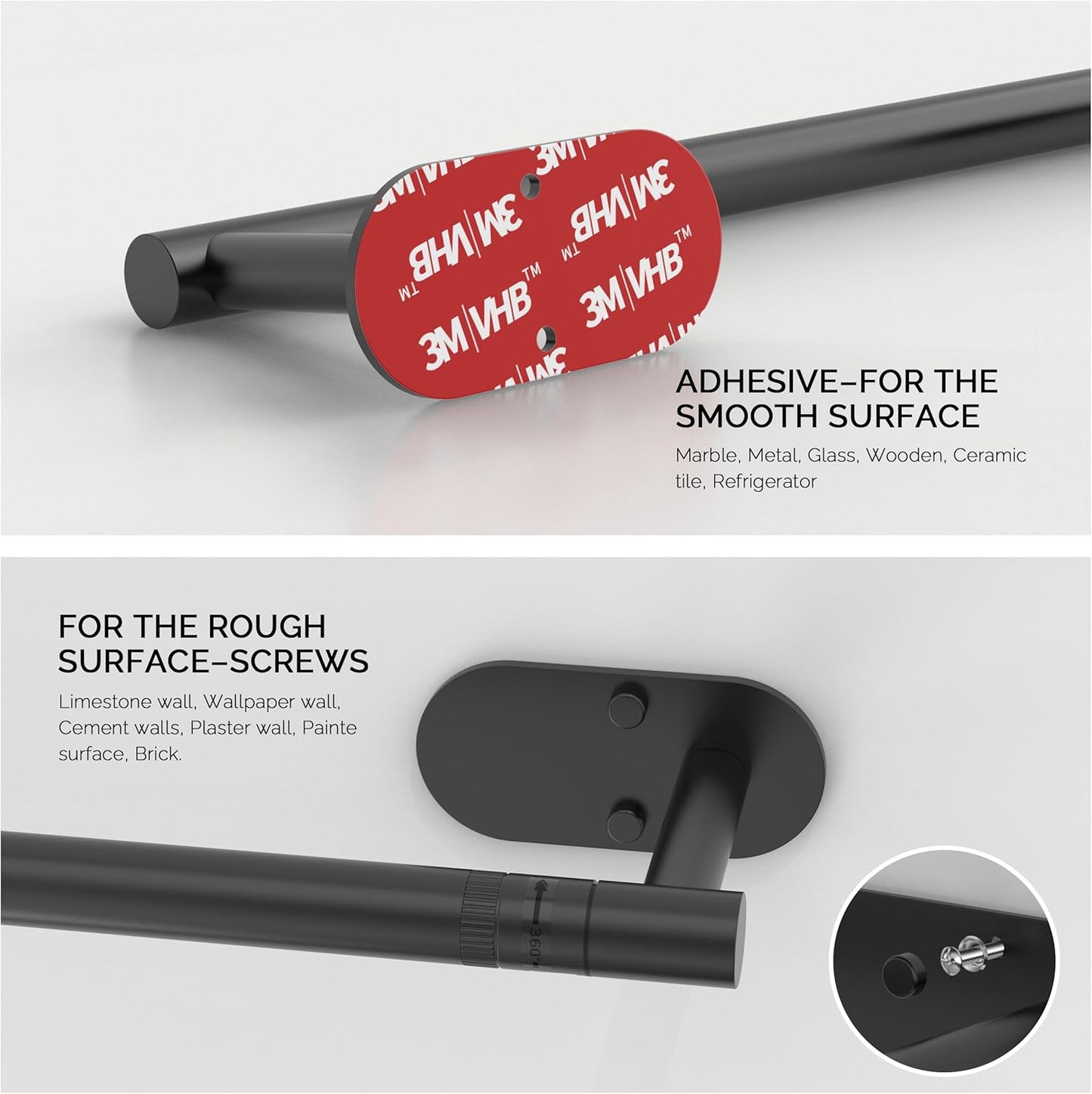 Black Paper Towel Holder Under Cabinet, Self Adhesive or Wall Mounted SUS304 Stainless Steel Paper Towel Holder for Kitchen, Bathroom, Farmhouse, Barbecue and Laundry (Matte Black)