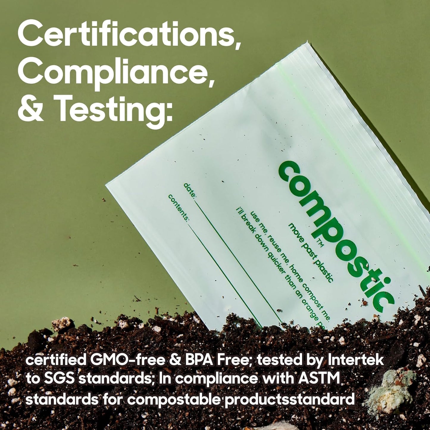 Compostic Home Compostable Resealable Sandwich Bags (7"x7"), Microwave & Freezer Safe, Organic Food Storage Container, 100 Count (Pack of 1)