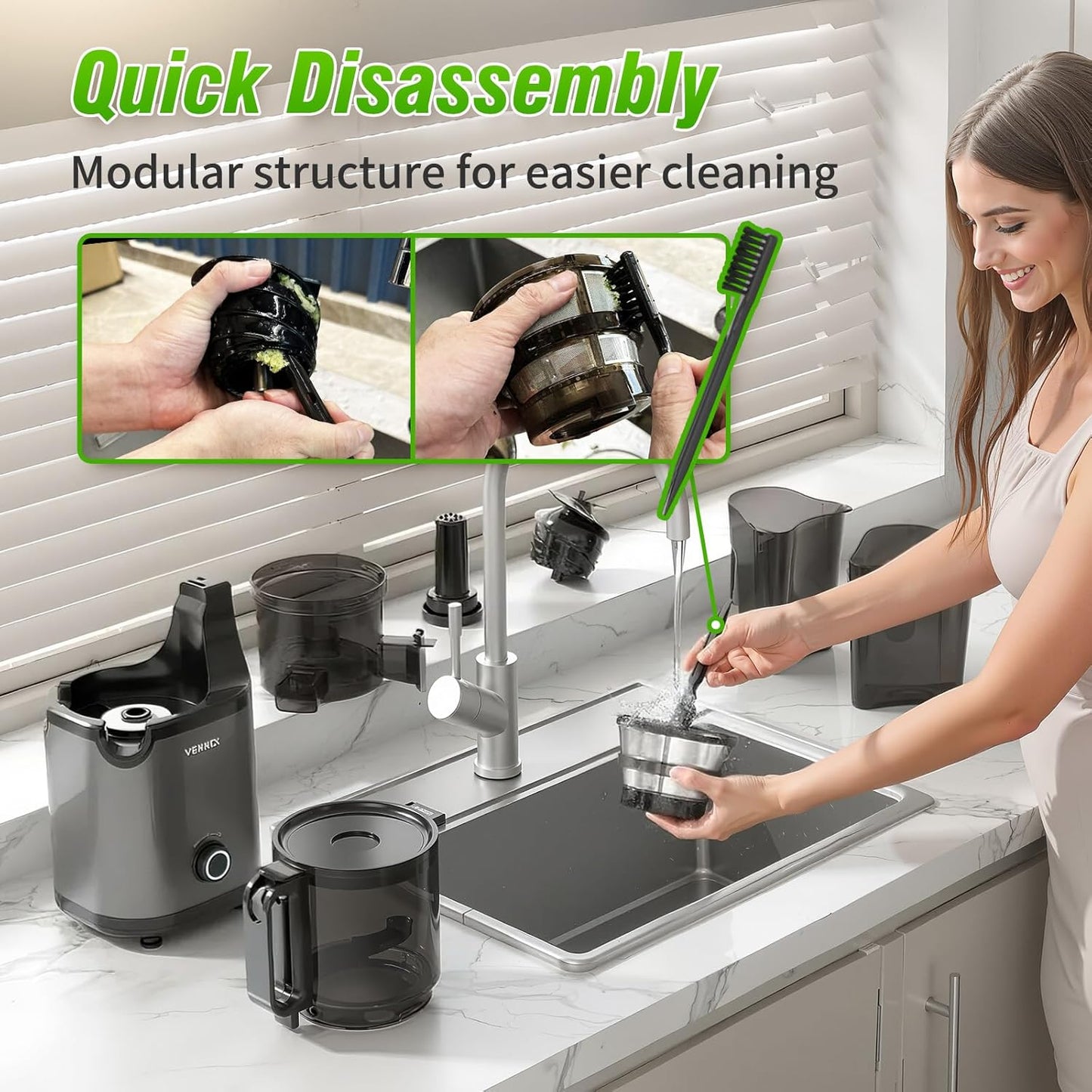 Cold Press Juicer, 5.7" Extra Large Feed Chute, Juice Extractor Machine with Dual Auger, Slow Masticating Juicer for Whole Vegetables and Fruits, High Juice Yield, Easy to Clean, BPA Free