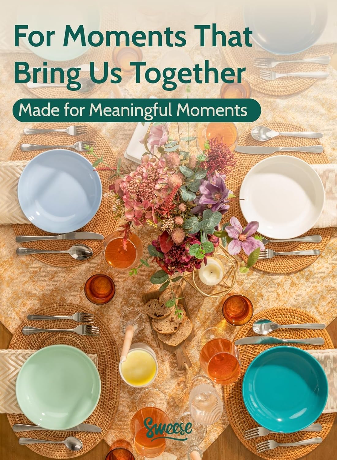 Sweese Pasta Bowls, 30 Ounce Salad Serving Bowls Set of 6, 8.4 Inch Porcelain Plates for Serving Dinner, Salad - Microwave Dishwasher Safe, Cool Assorted Colors