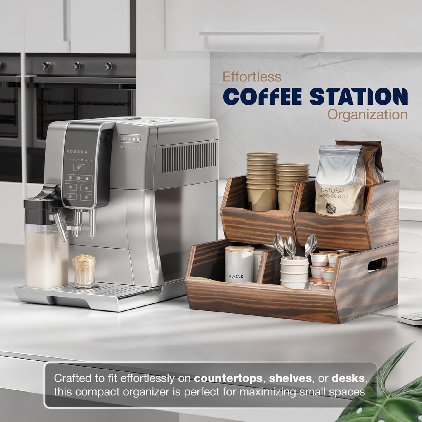 Acacia Wood Pantry Storage Bins โ Stackable Open Front Kitchen Baskets for Potato, Onion, Fruit, Bread & More โ Rustic Wooden Basket for Pantry (Walnut - Pine Wood)