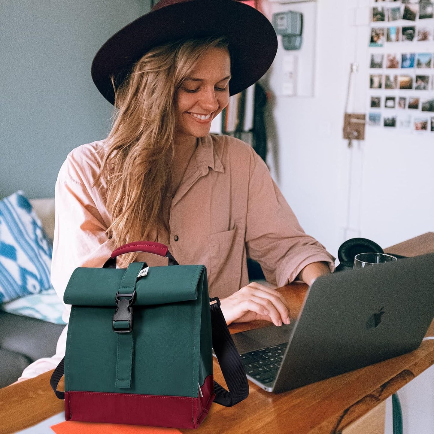 SUNNY BIRD Insulated Lunch Bag Rolltop Lunch Box Tote Lunchbox Bag for Women, Men, Adults and Teens (Green)