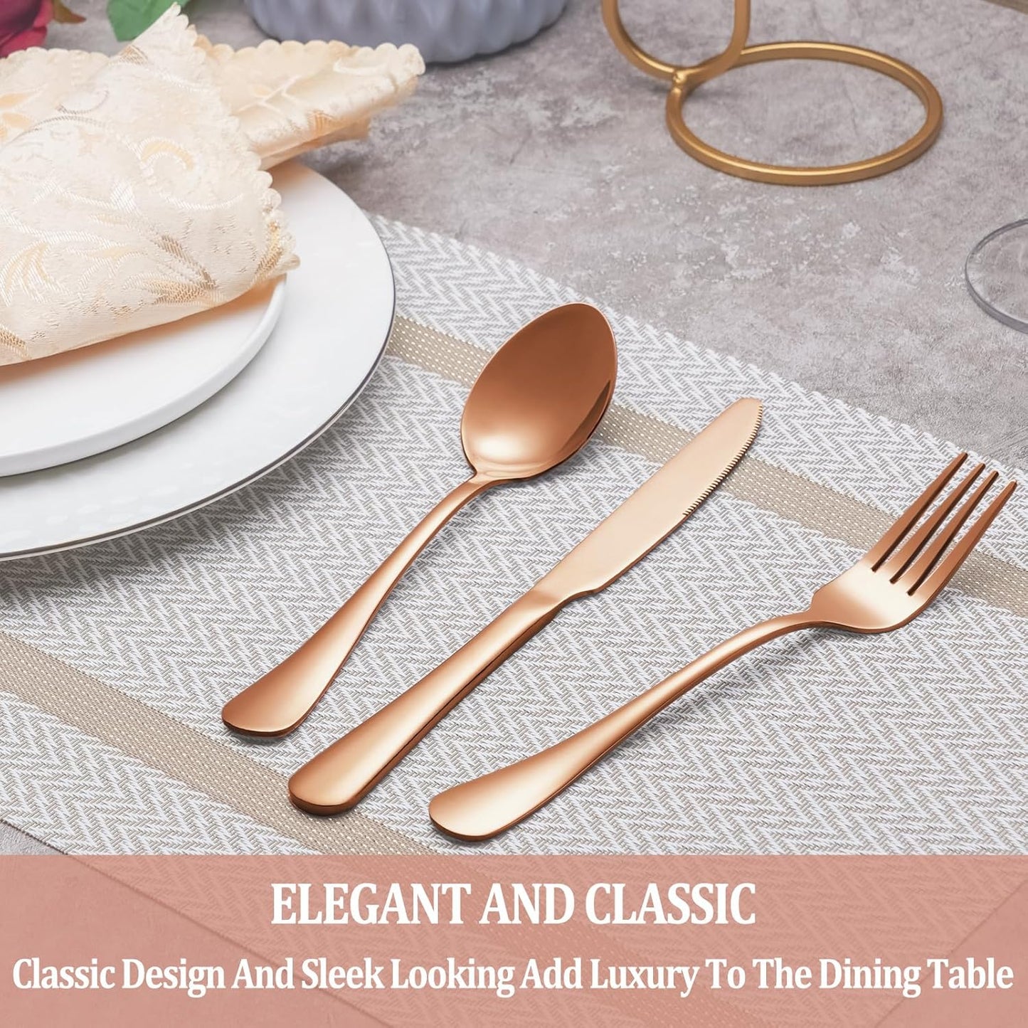 20 Pcs Rose Gold Silverware Set Service for 4, Premium Stainless Steel Flatware Set, Cutlery Utensil Set, Durable Home Kitchen Eating Tableware Set, Include Fork Knife Spoon Set, Dishwasher Safe