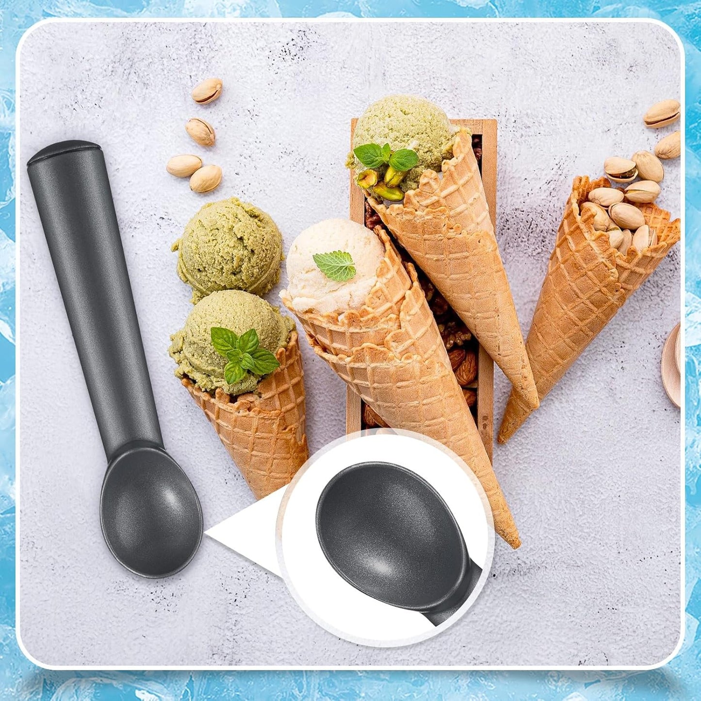 Suclain 3 Pieces Ice Cream Scoop 7 Inches Nonstick Anti Freeze Ice Cream Scooper with Comfort Handle Aluminum Alloy Design Professional Ice Cream Scoop Easy Clean for Gelato Cookie Sorbet (Black)